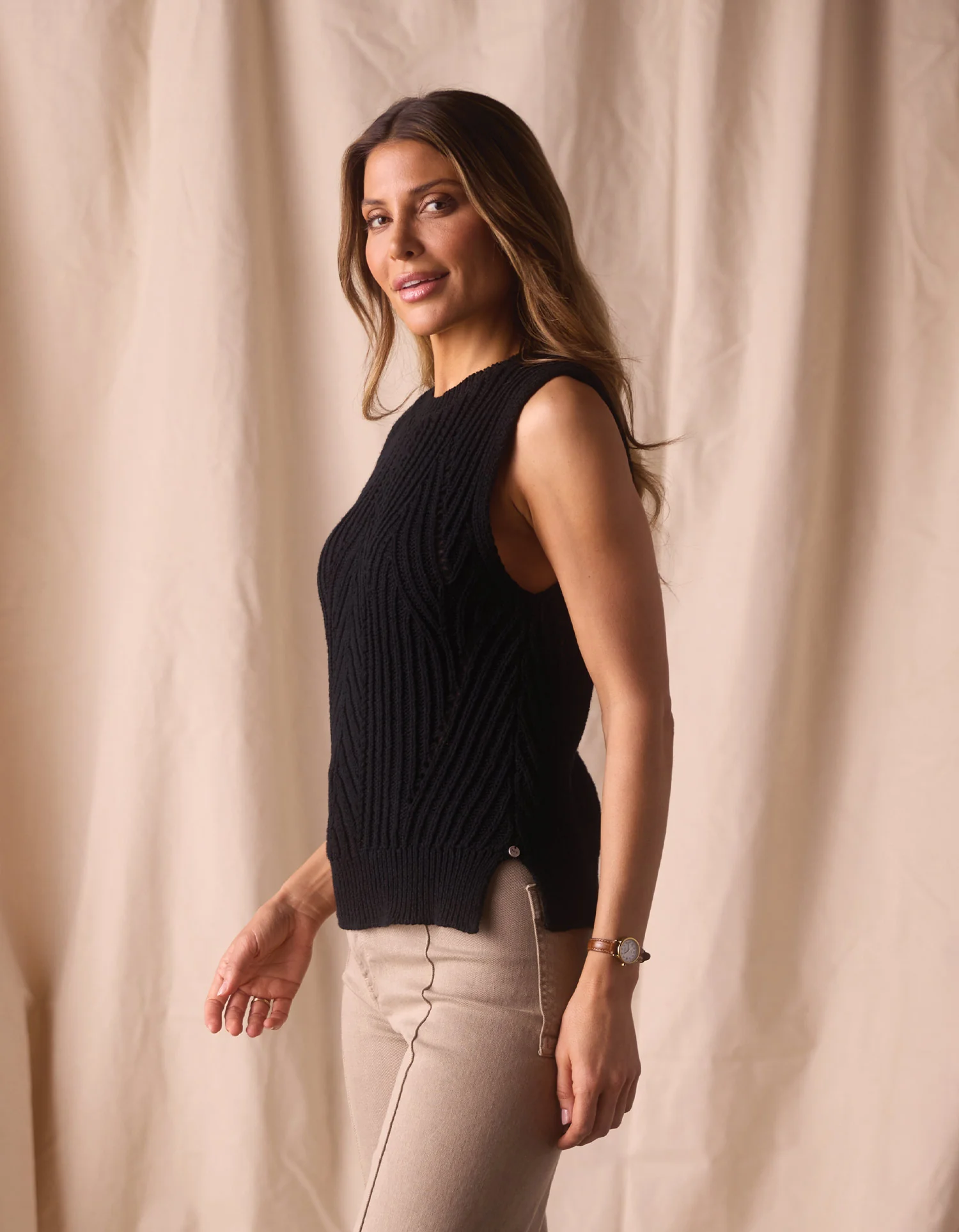 Adelaide Knit Hi-Neck Tank in Black - Image 3