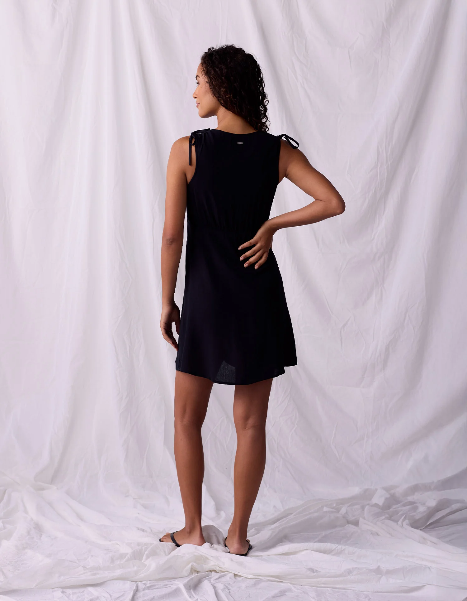 Aria Crepe Camille Button Thru Mini Dress in Black - Image 6