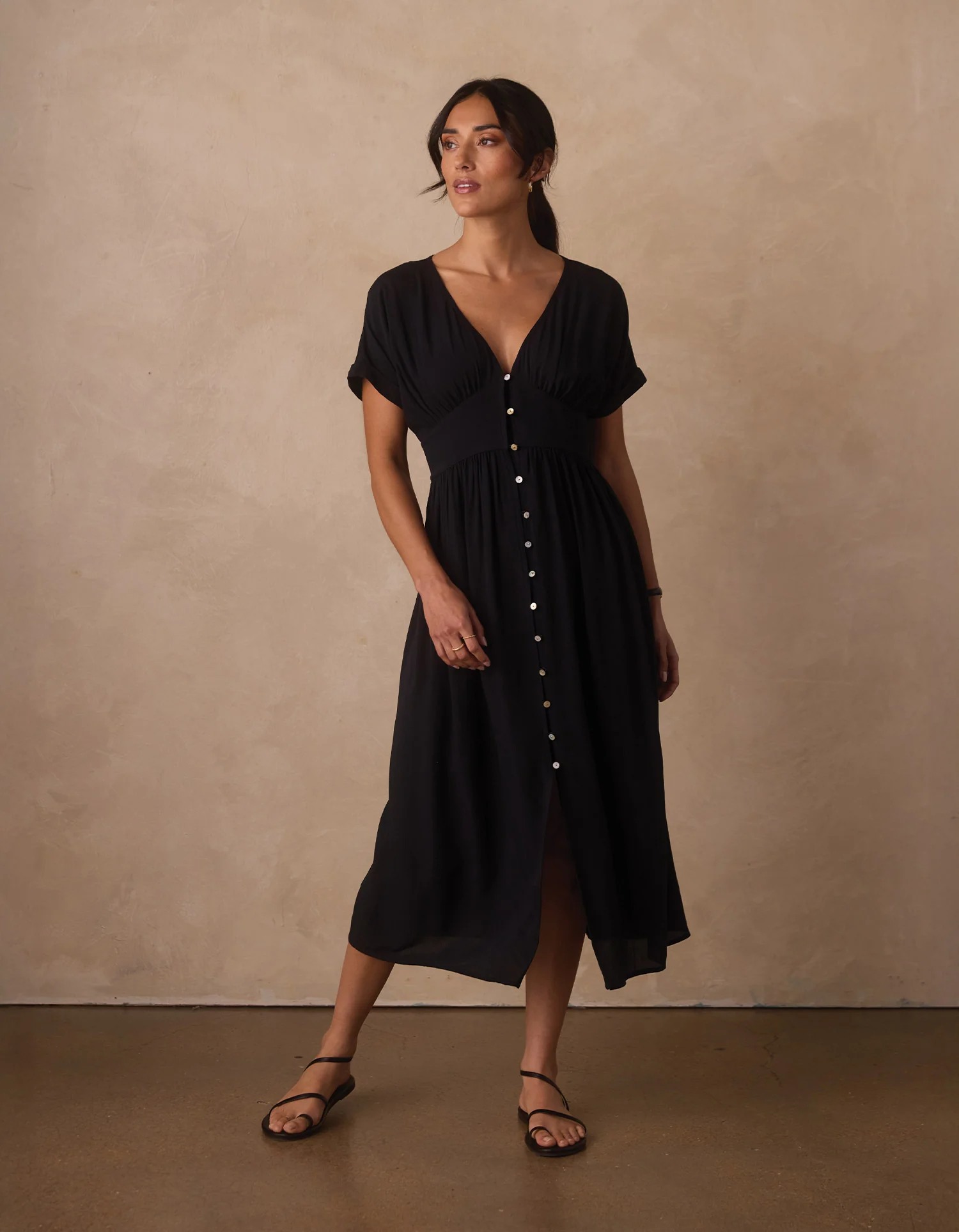 Aria Crepe Midi Dress in Black - Image 3