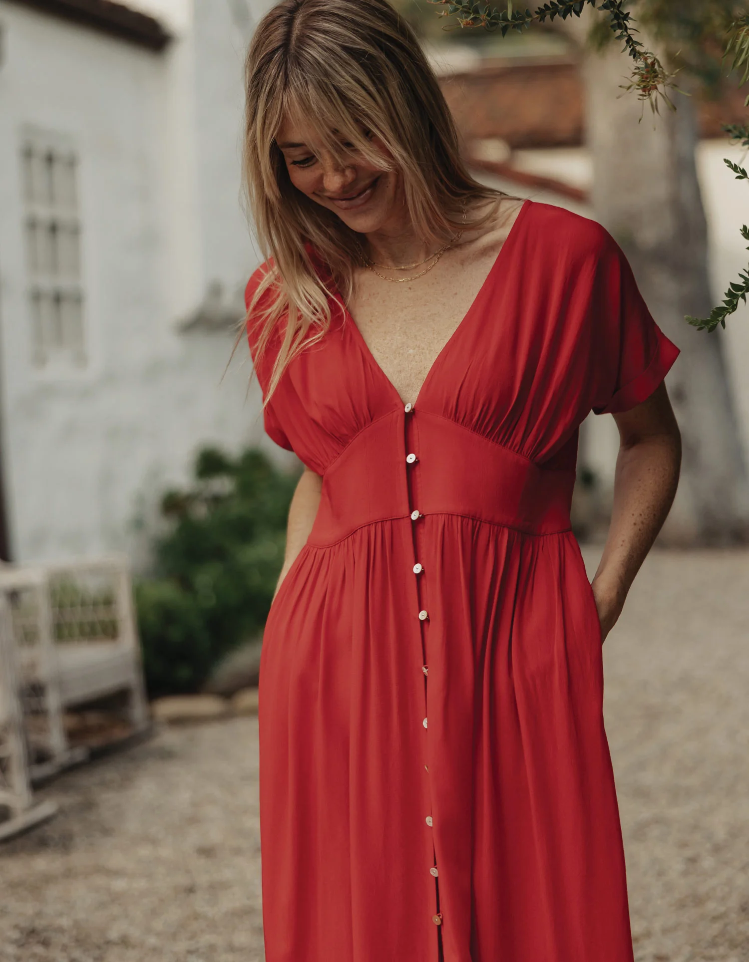 Aria Crepe Midi Dress in Poppy Red - Image 3