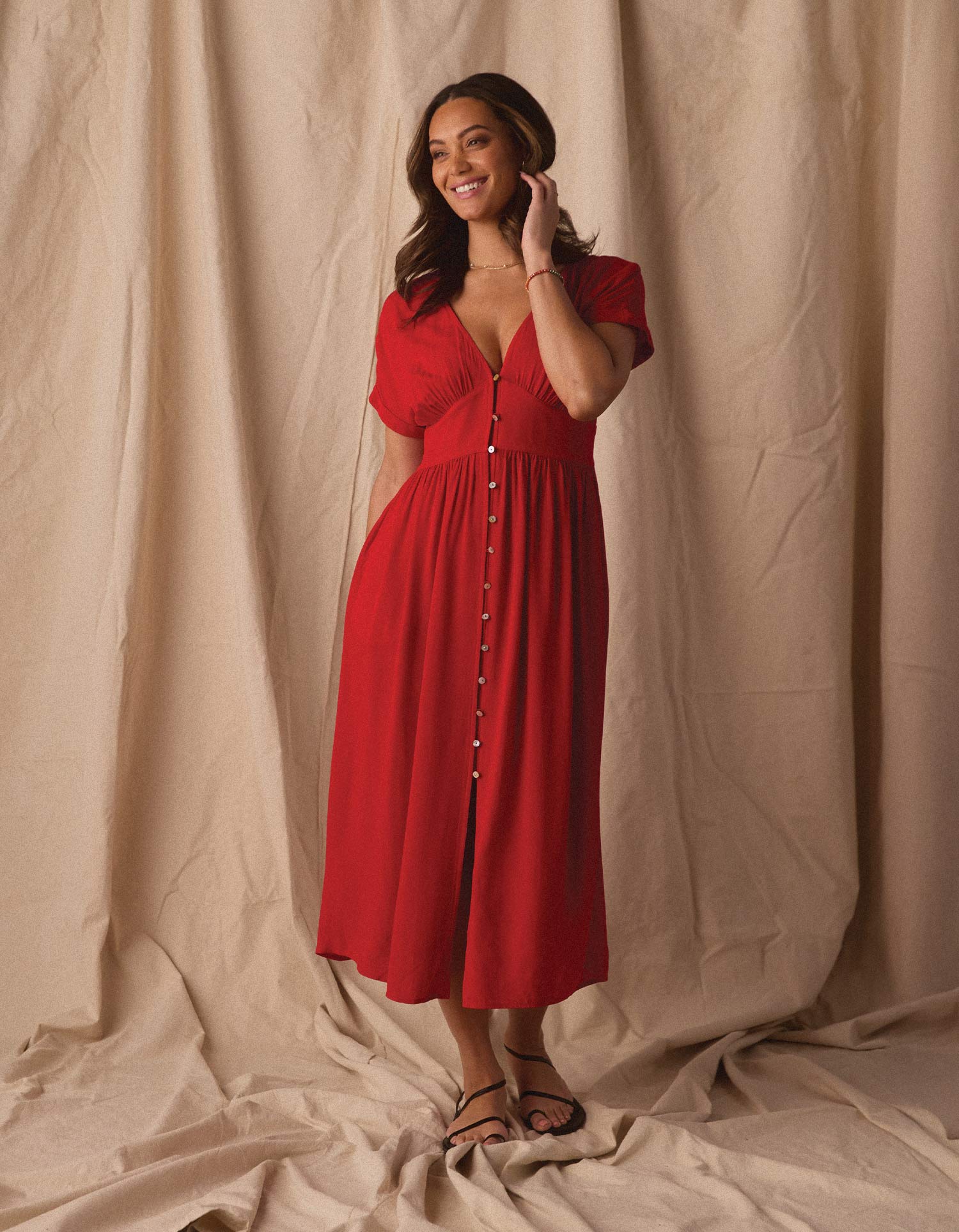 Aria Crepe Midi Dress in Poppy Red - Image 4