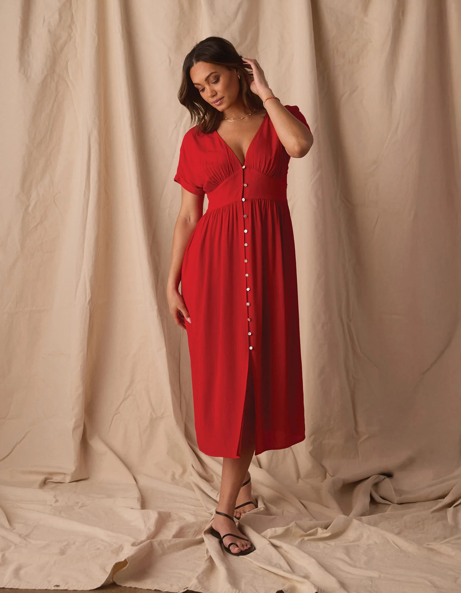 Aria Crepe Midi Dress in Poppy Red - Image 5