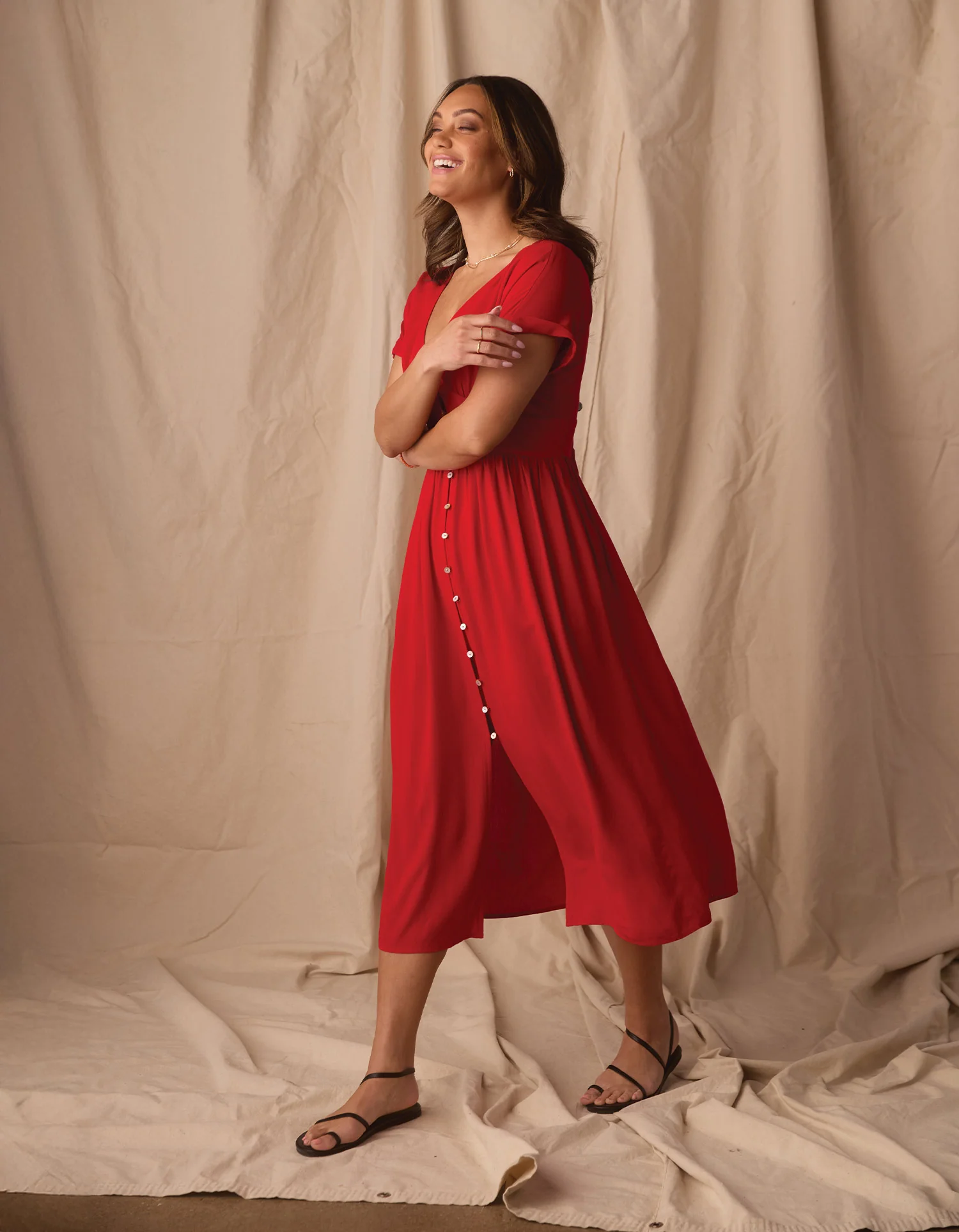 Aria Crepe Midi Dress in Poppy Red - Image 6
