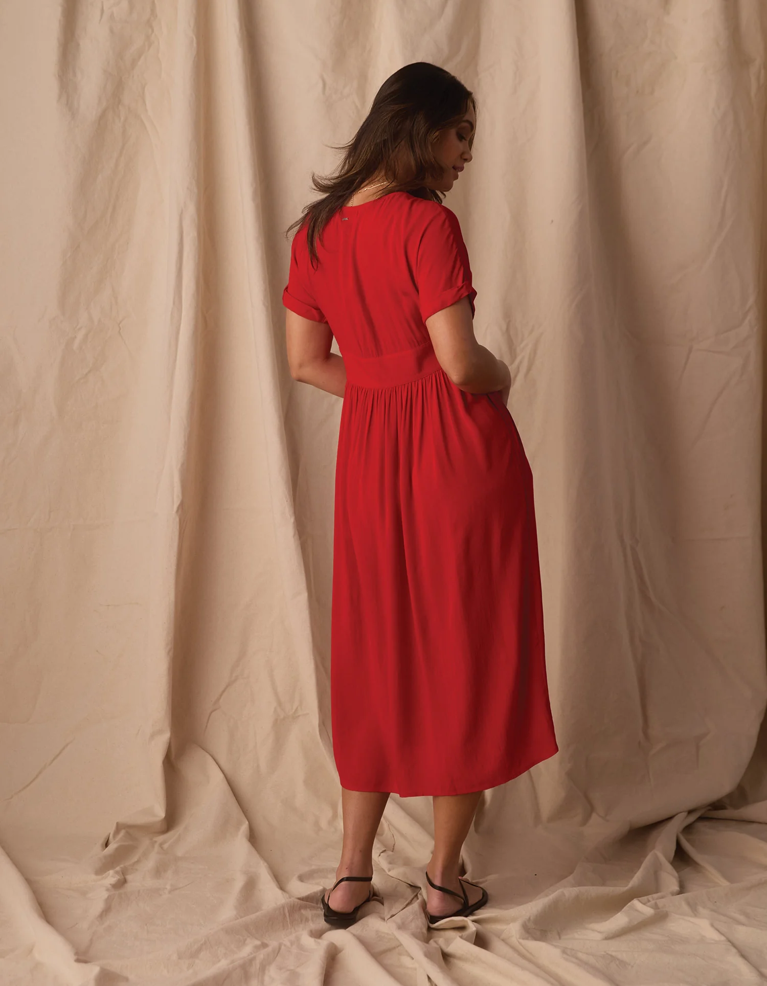 Aria Crepe Midi Dress in Poppy Red - Image 7