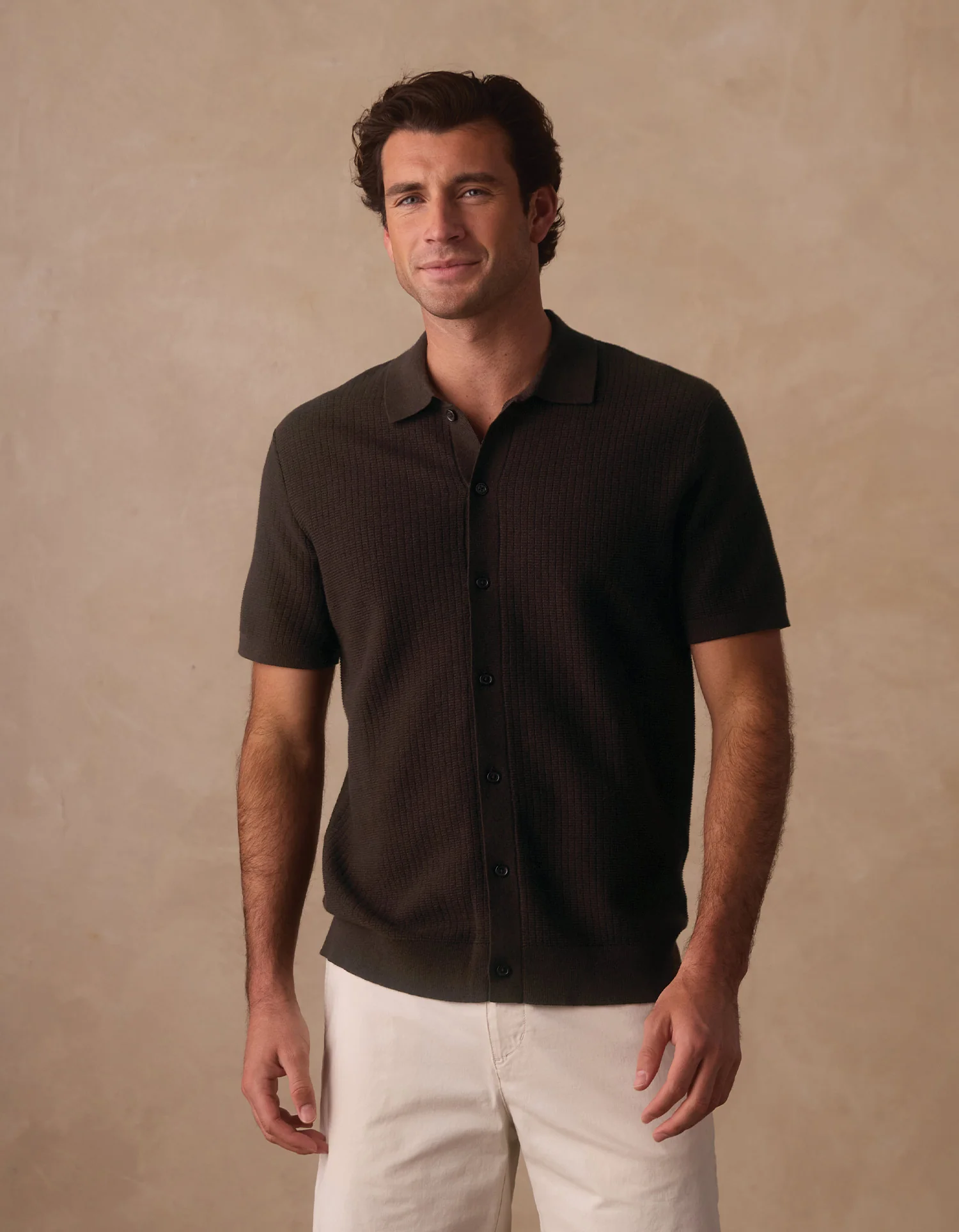 Breezeknit Button Up in Dark Brown - Image 3