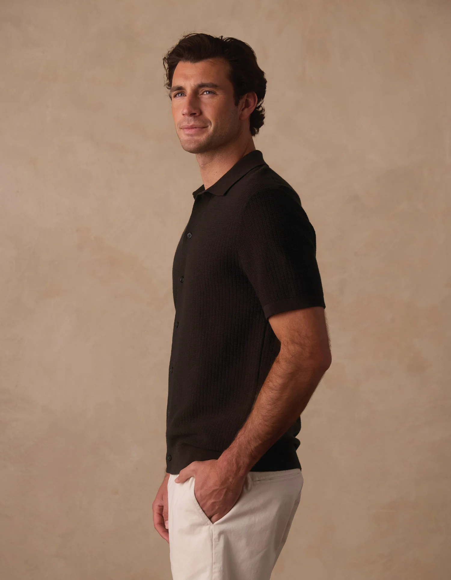 Breezeknit Button Up in Dark Brown - Image 4