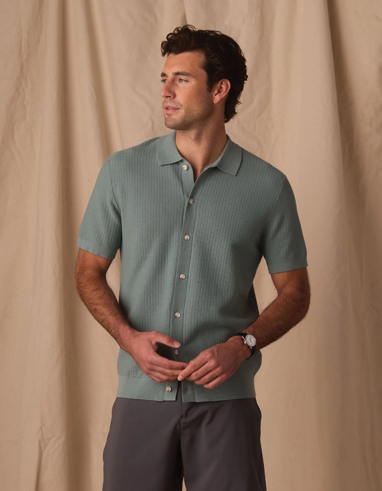 Breezeknit Button Up in Juniper - Image 3