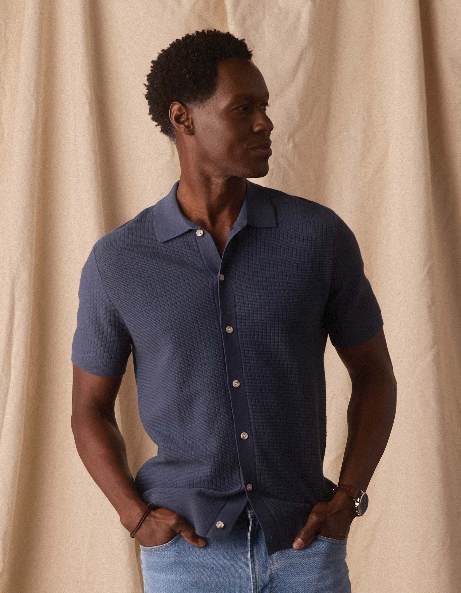 Breezeknit Button Up in Vintage Blue - Image 4