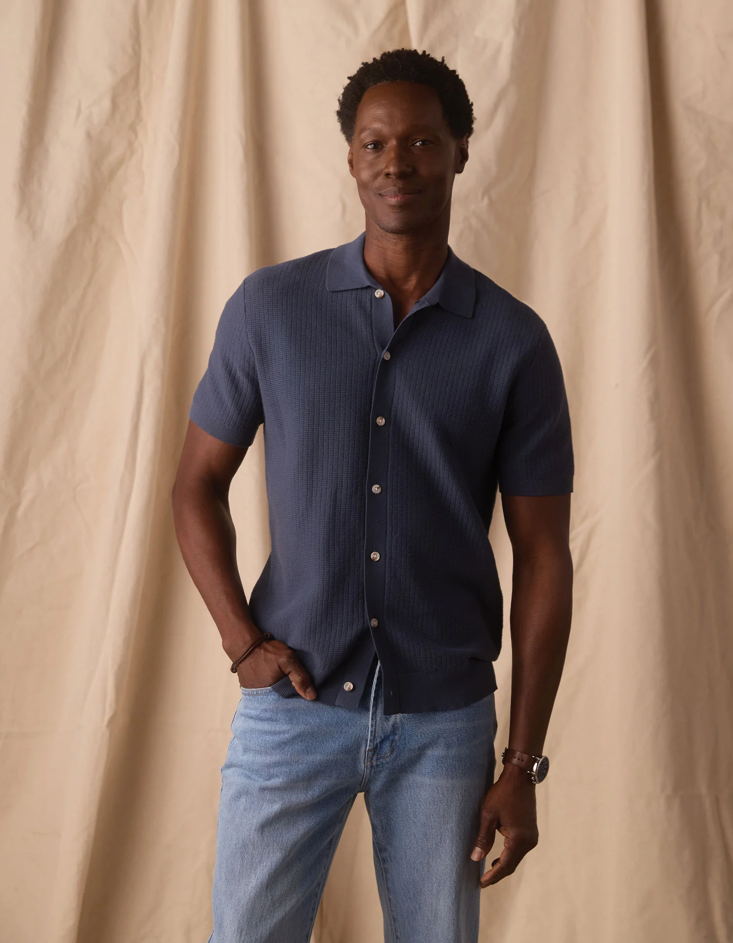 Breezeknit Button Up in Vintage Blue - Image 6