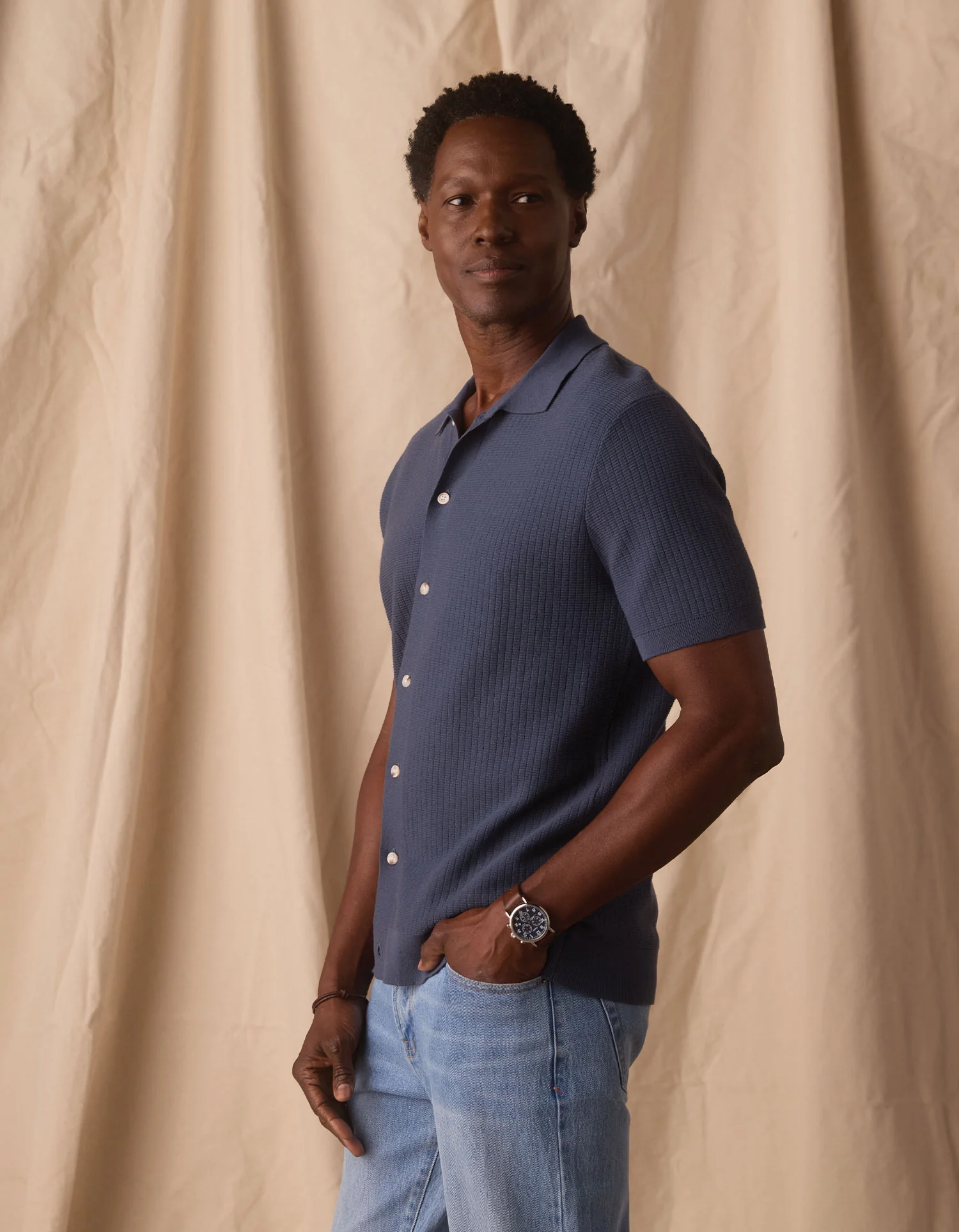 Breezeknit Button Up in Vintage Blue - Image 7