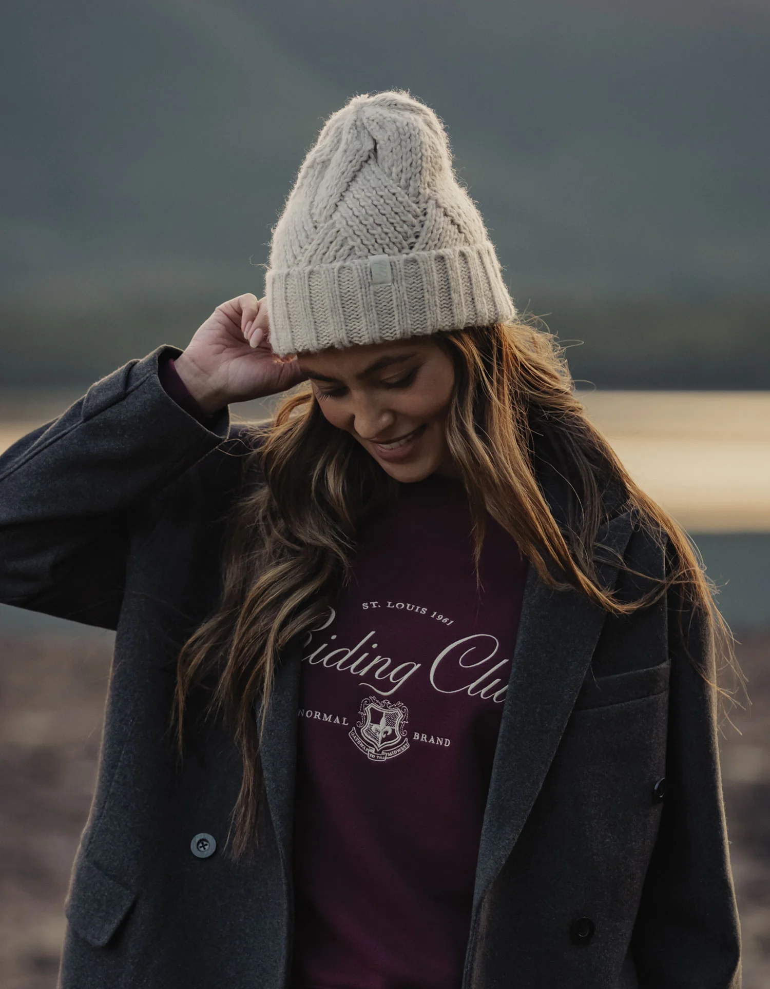 Cable Knit Beanie in Cream - Image 2