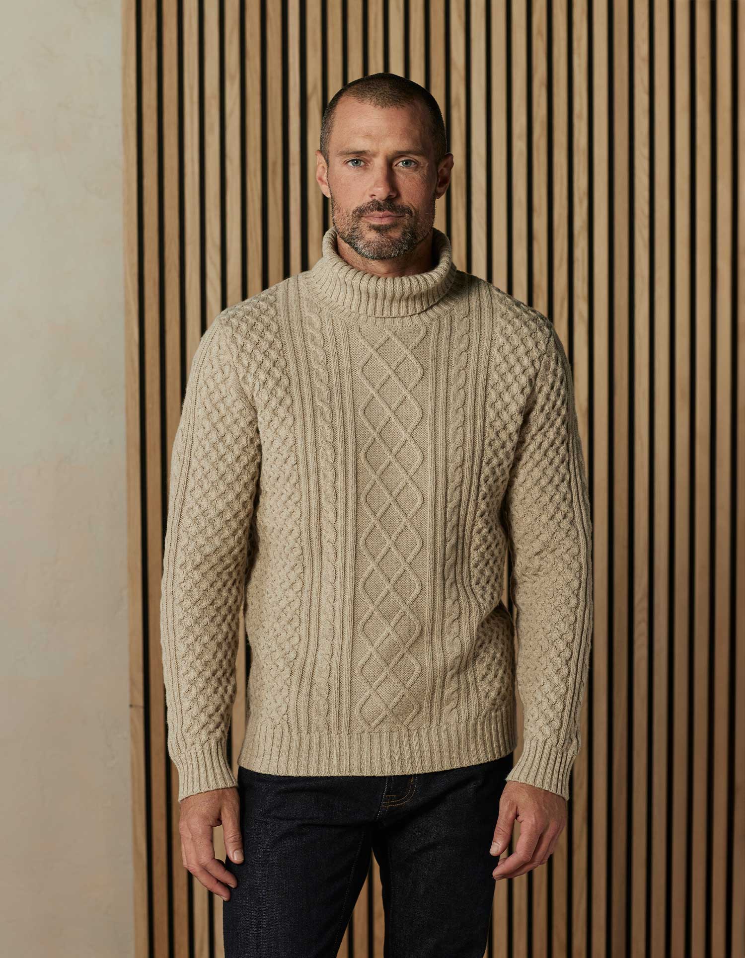 Cable Knit Rollneck Sweater in Oat - Image 3