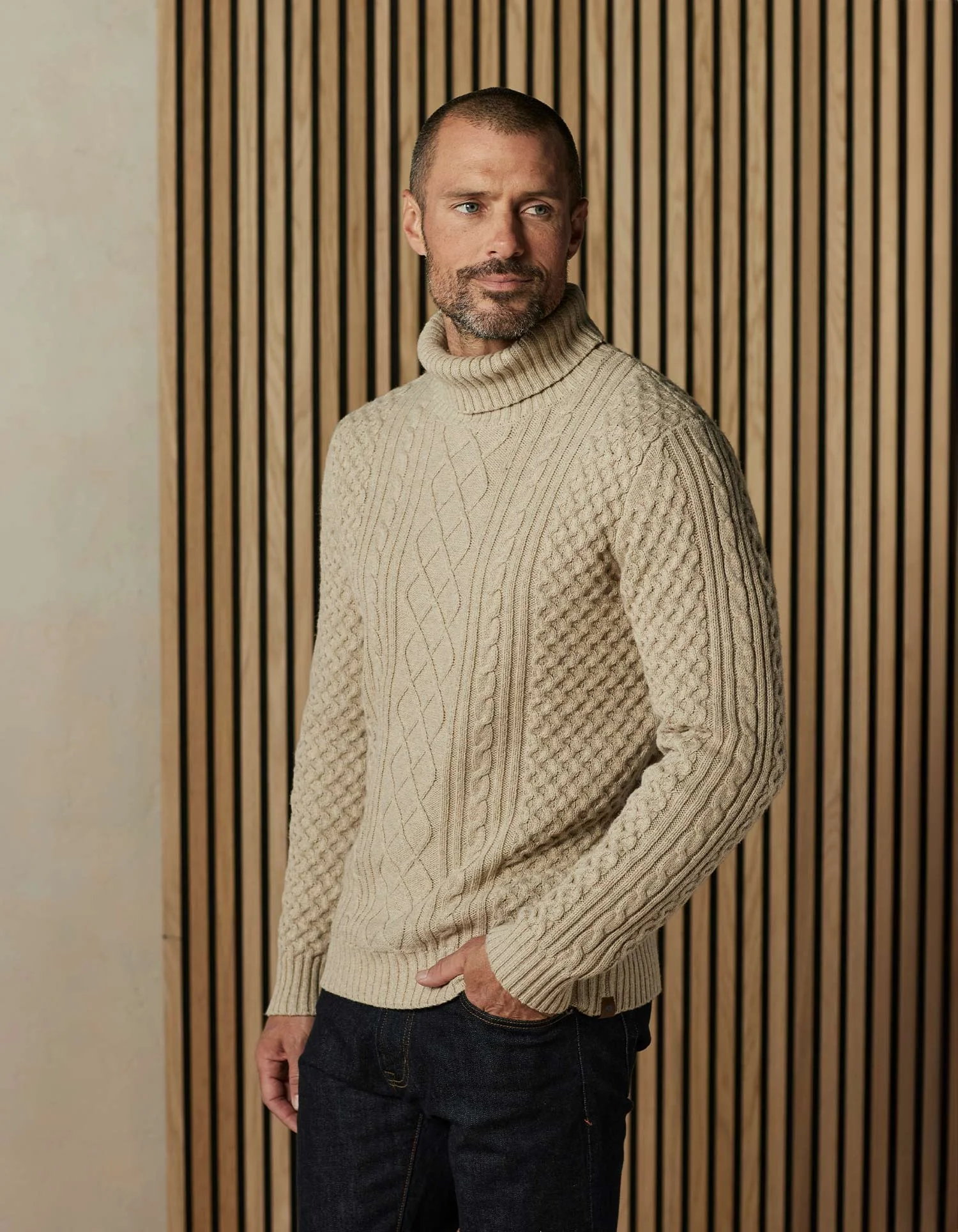 Cable Knit Rollneck Sweater in Oat - Image 4