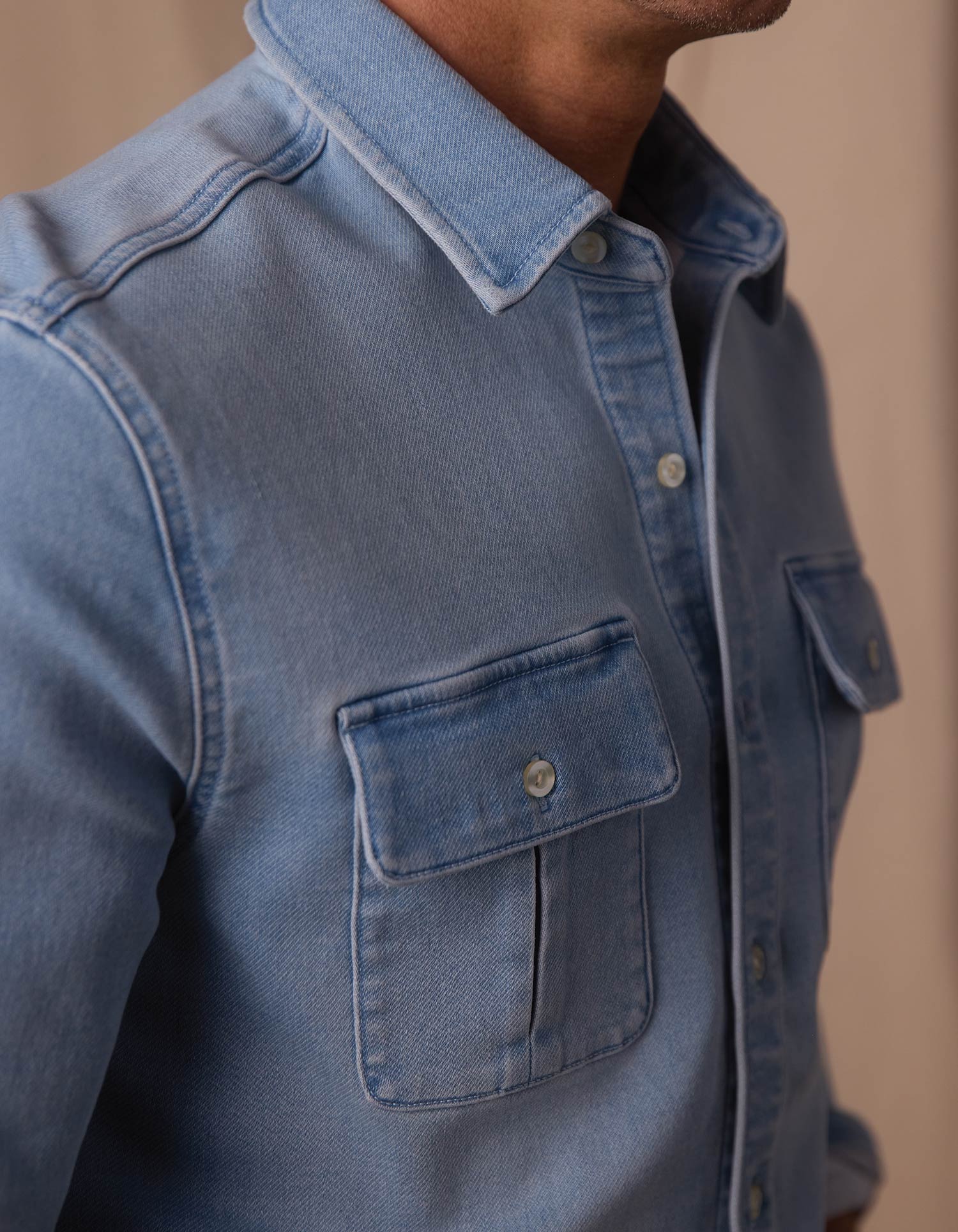 Comfort Terry Jean Shirt Jacket in Light Wash - Image 4