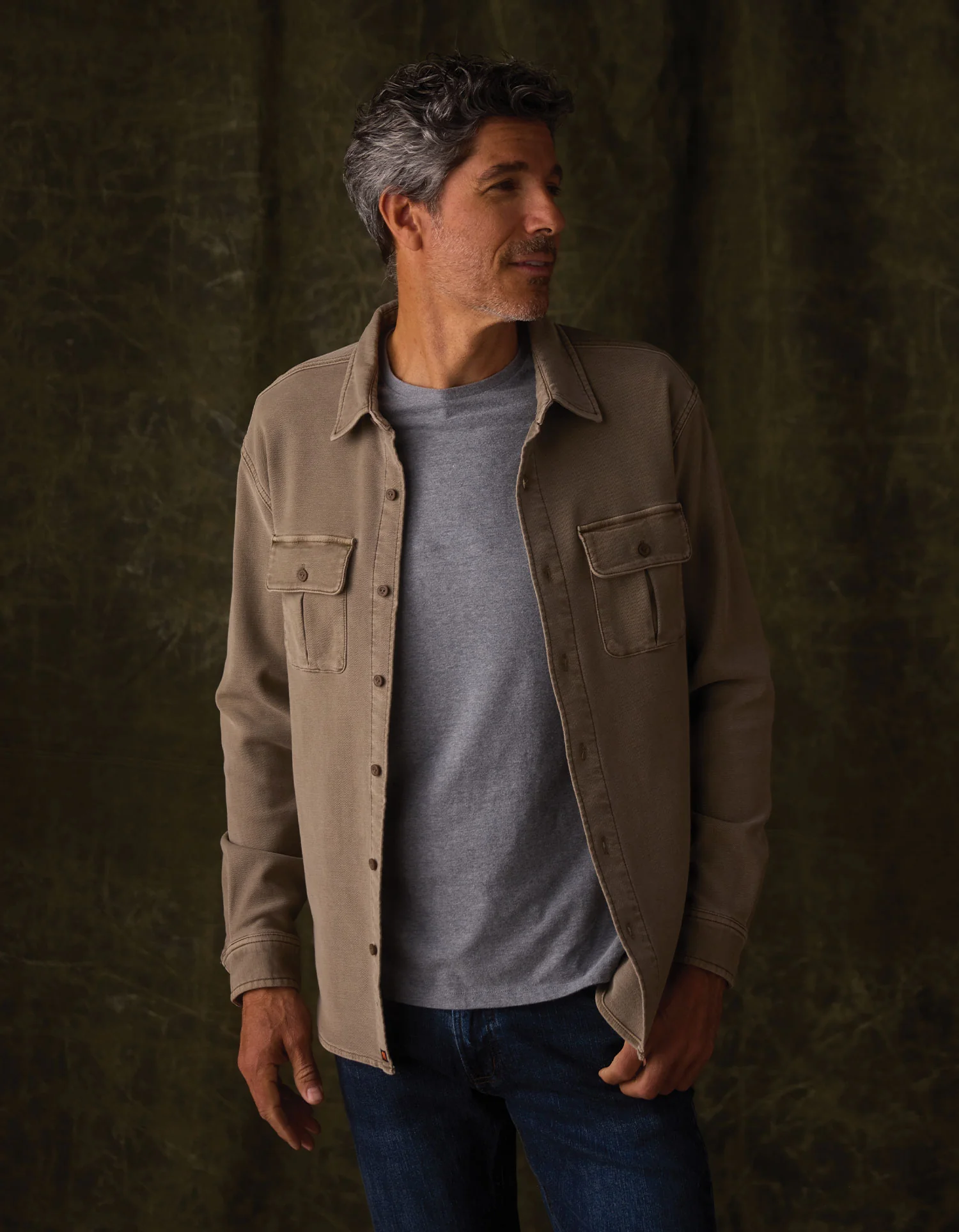 Comfort Terry Shirt Jacket in Taupe - Image 4