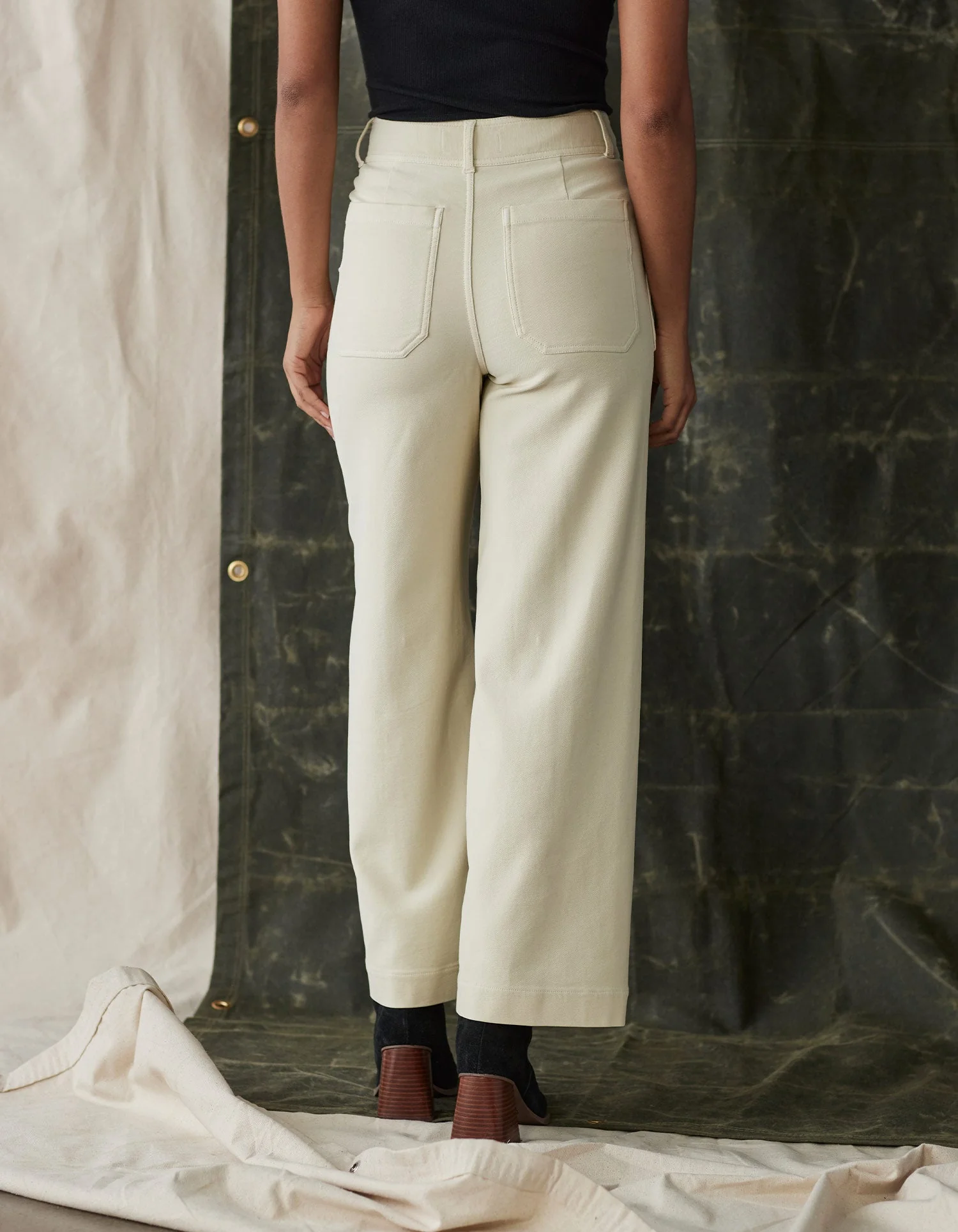 Comfort Terry Wide Leg Crop Pant in Cream - Image 3