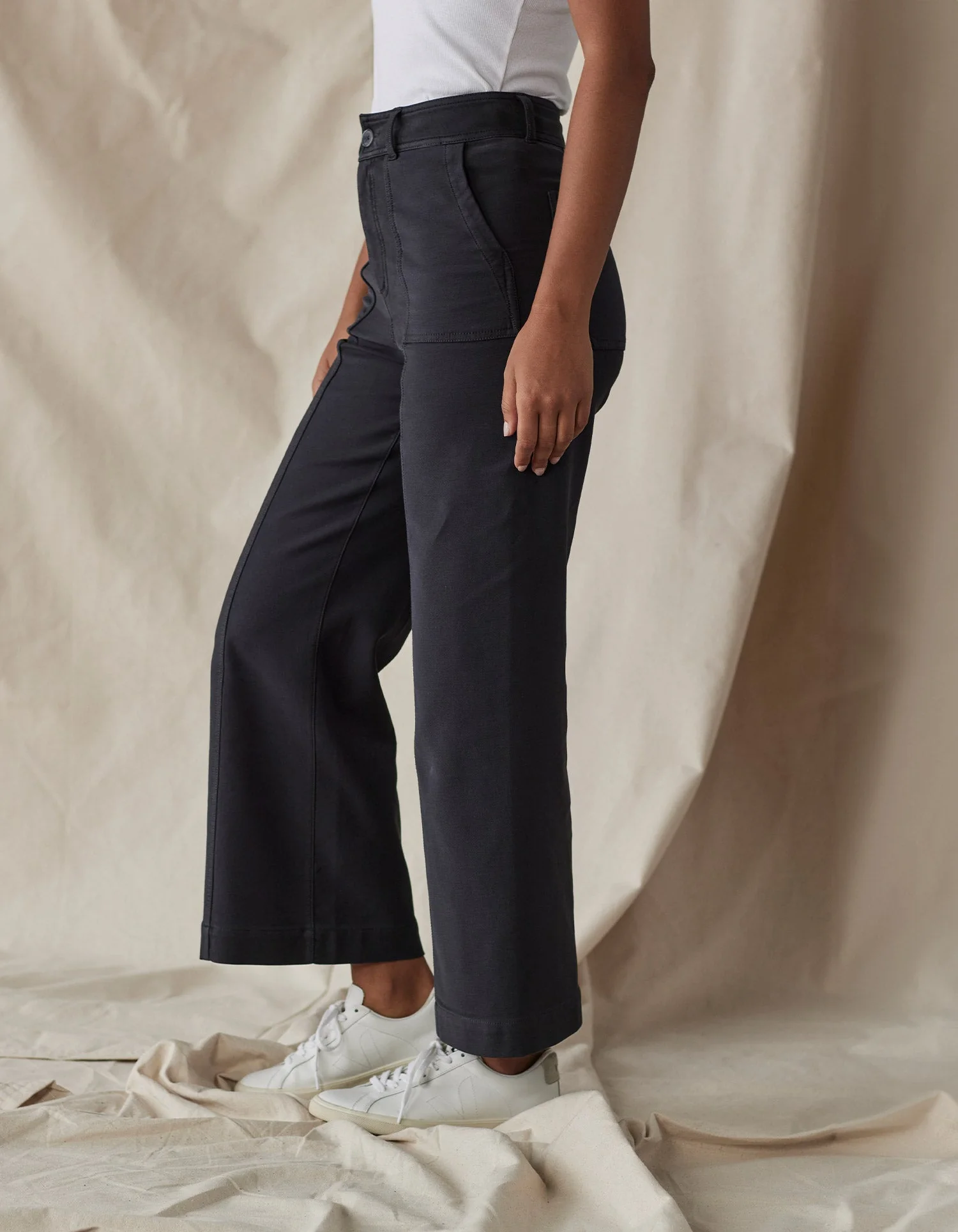Comfort Terry Wide Leg Crop Pant in Phantom - Image 3