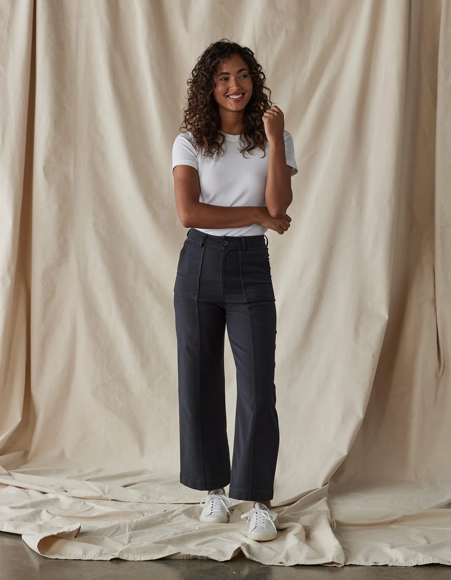 Comfort Terry Wide Leg Crop Pant in Phantom - Image 5