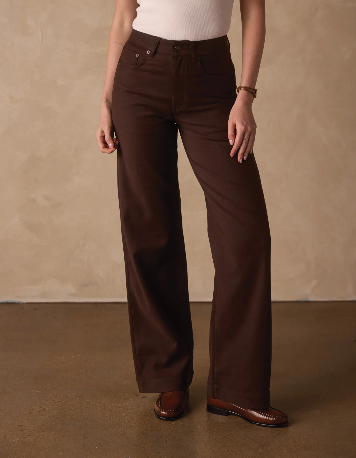 Comfort Terry Wide Leg Pant in Dark Brown - Image 3