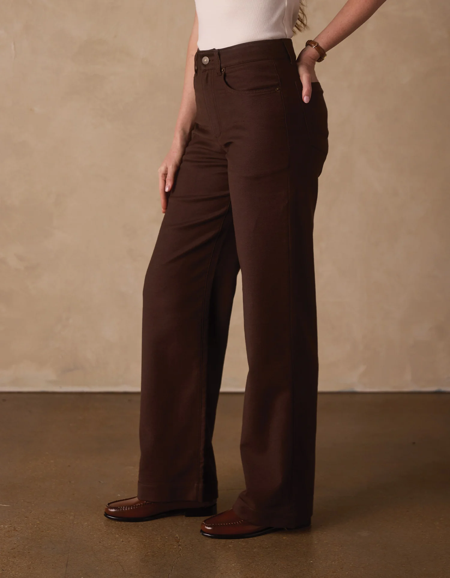 Comfort Terry Wide Leg Pant in Dark Brown - Image 4