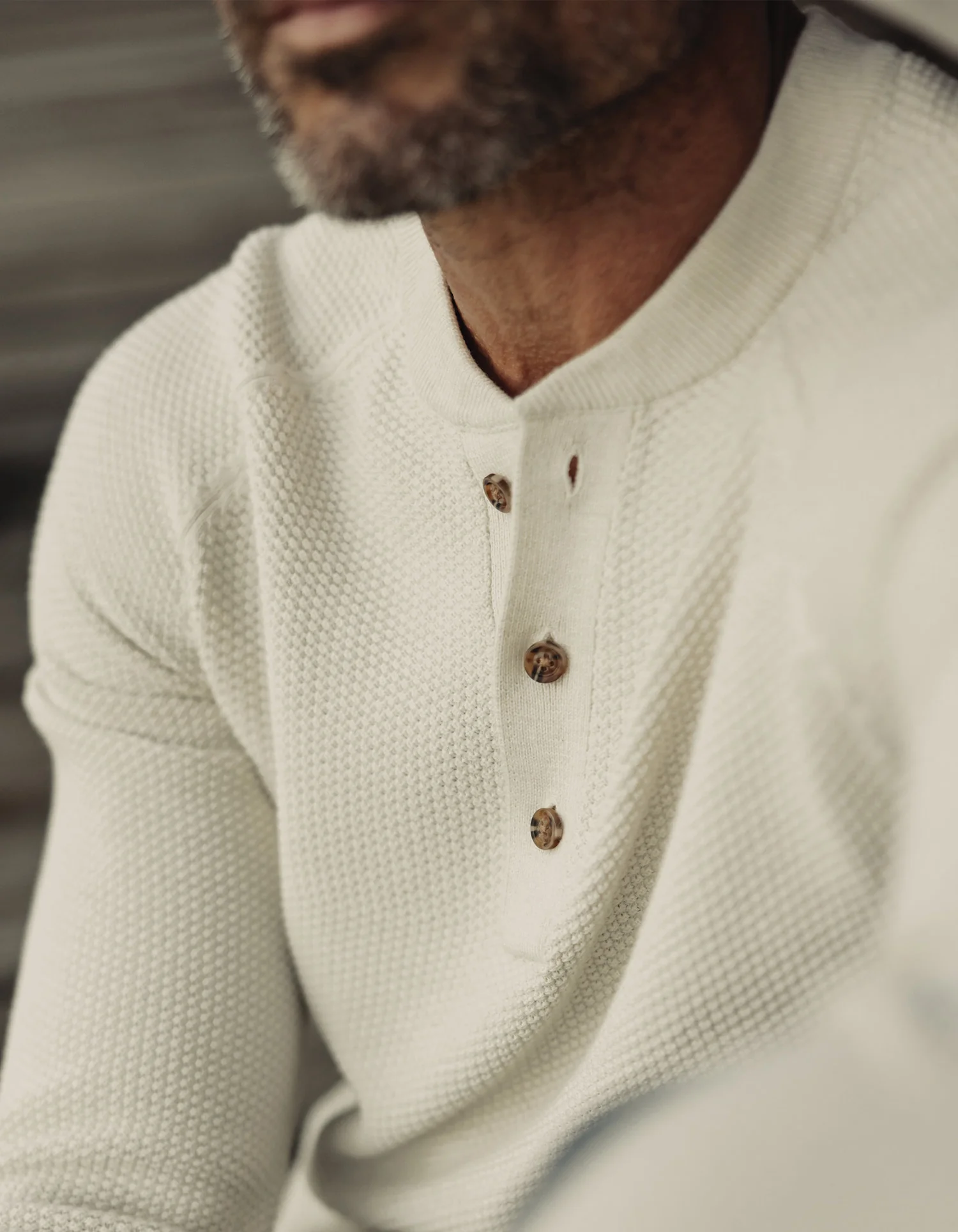 COOLMAX® Textured Sweater Henley in Ivory - Image 2