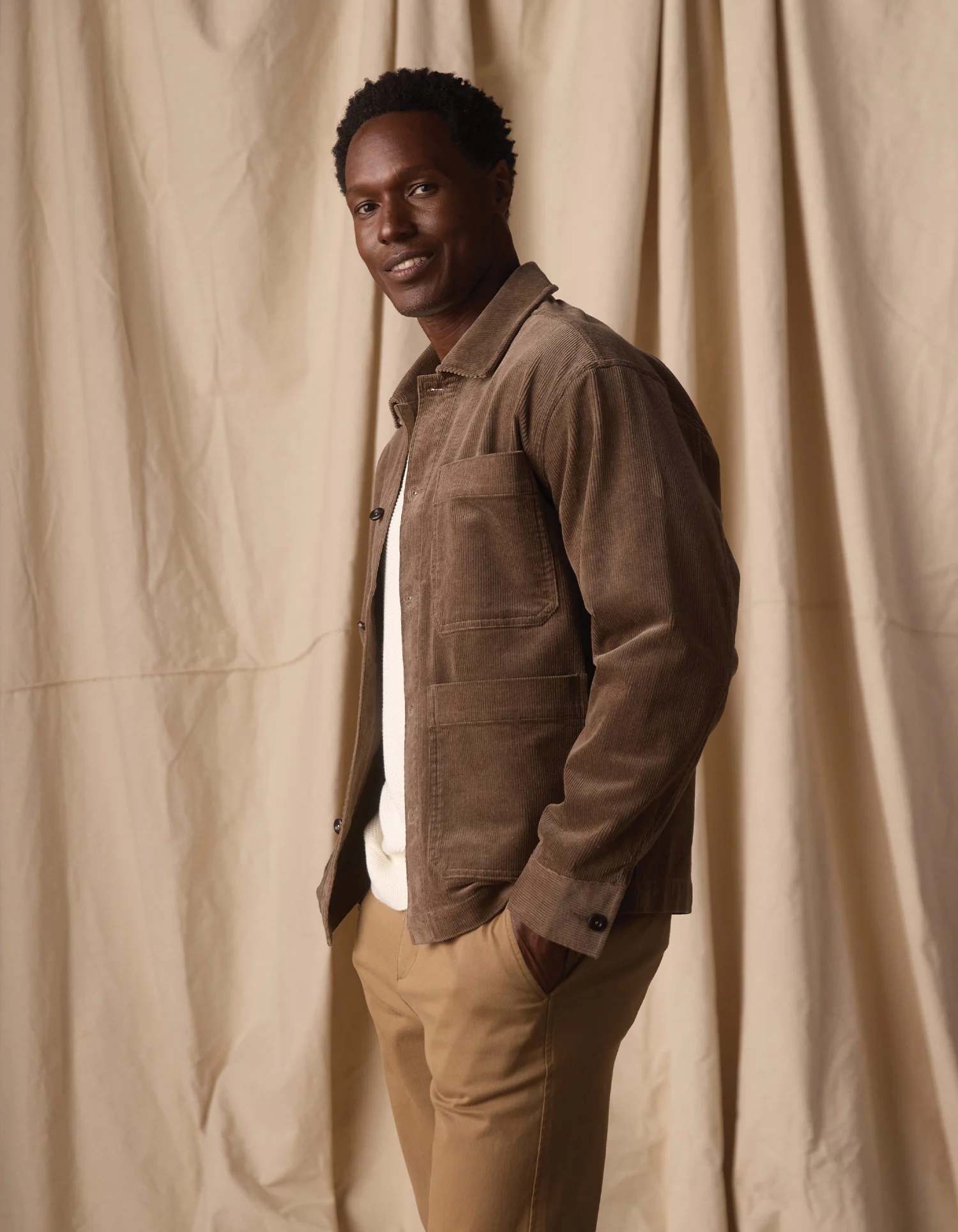 Comfort Cord Chore Coat in Taupe - Image 5