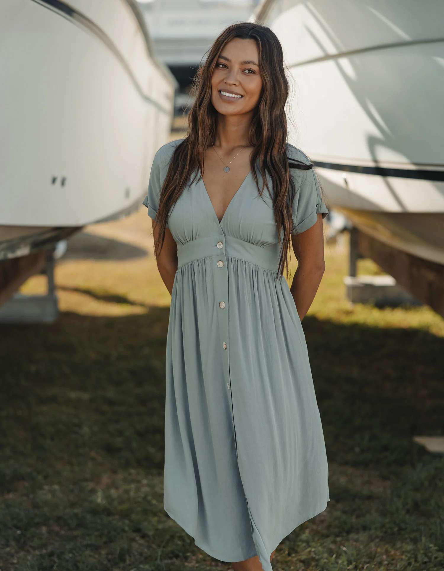 Deep V Button Thru Dress - Image 5