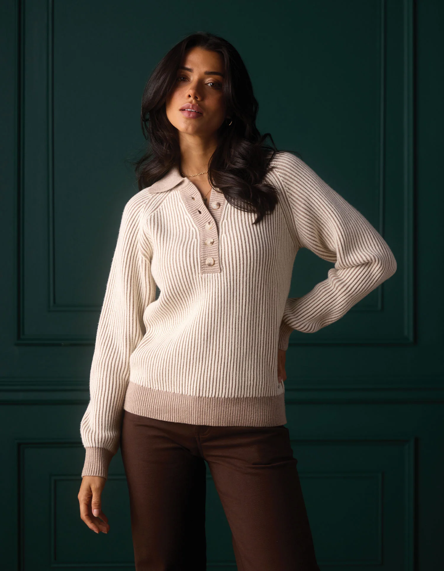 Diana Sweater in Ivory/Taupe - Image 4
