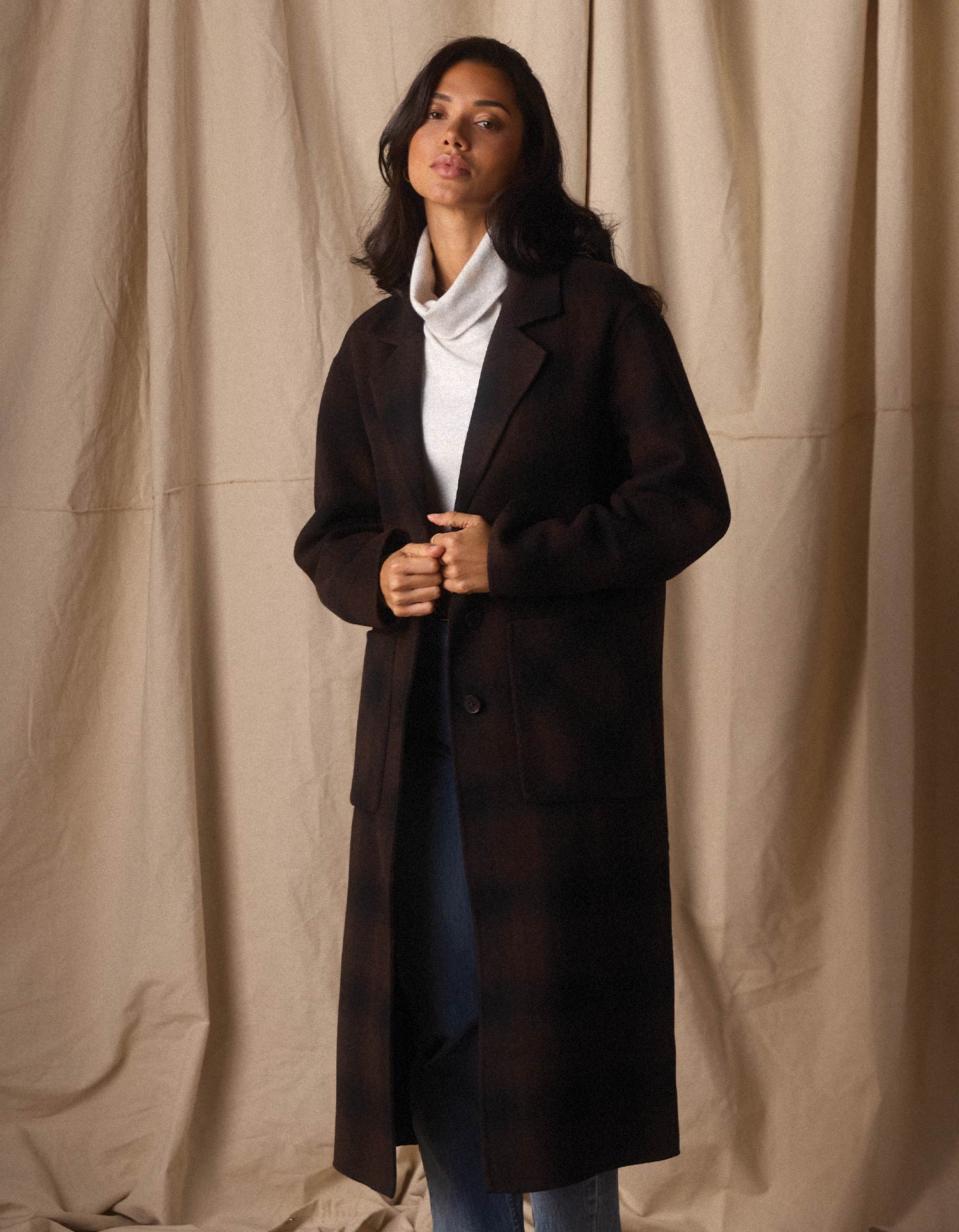 Duster Coat in Midnight Brown Plaid - Image 2