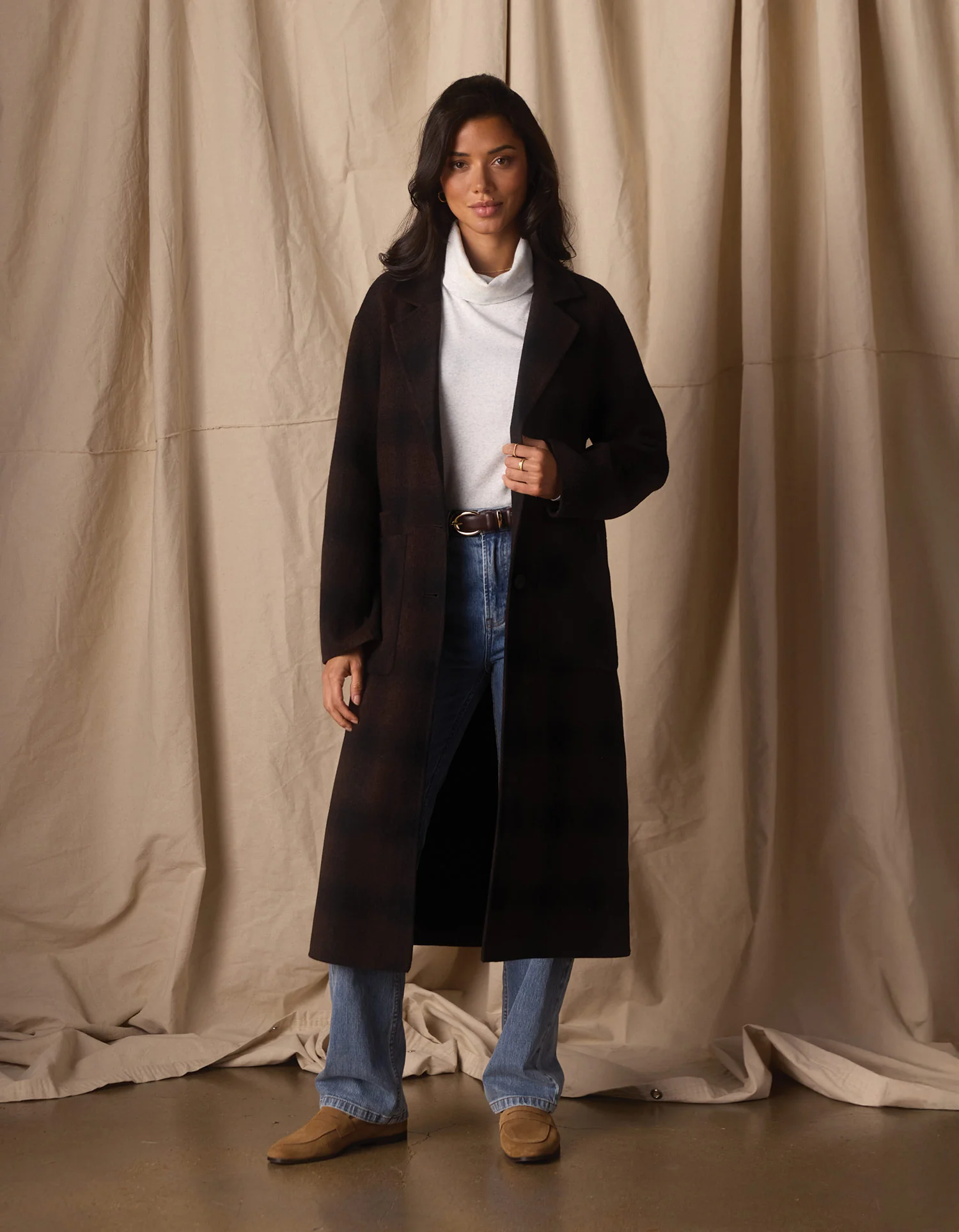 Duster Coat in Midnight Brown Plaid - Image 3