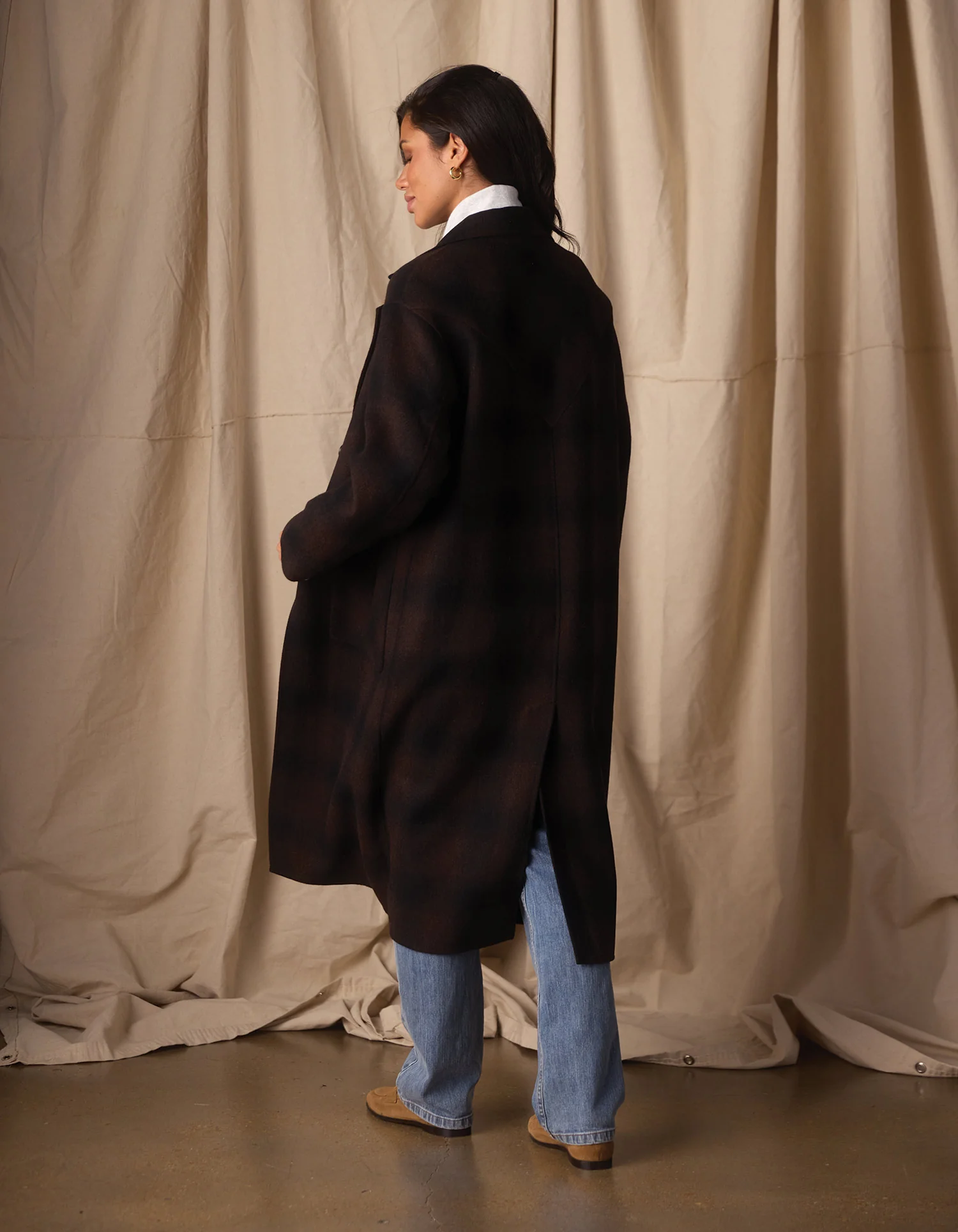 Duster Coat in Midnight Brown Plaid - Image 5