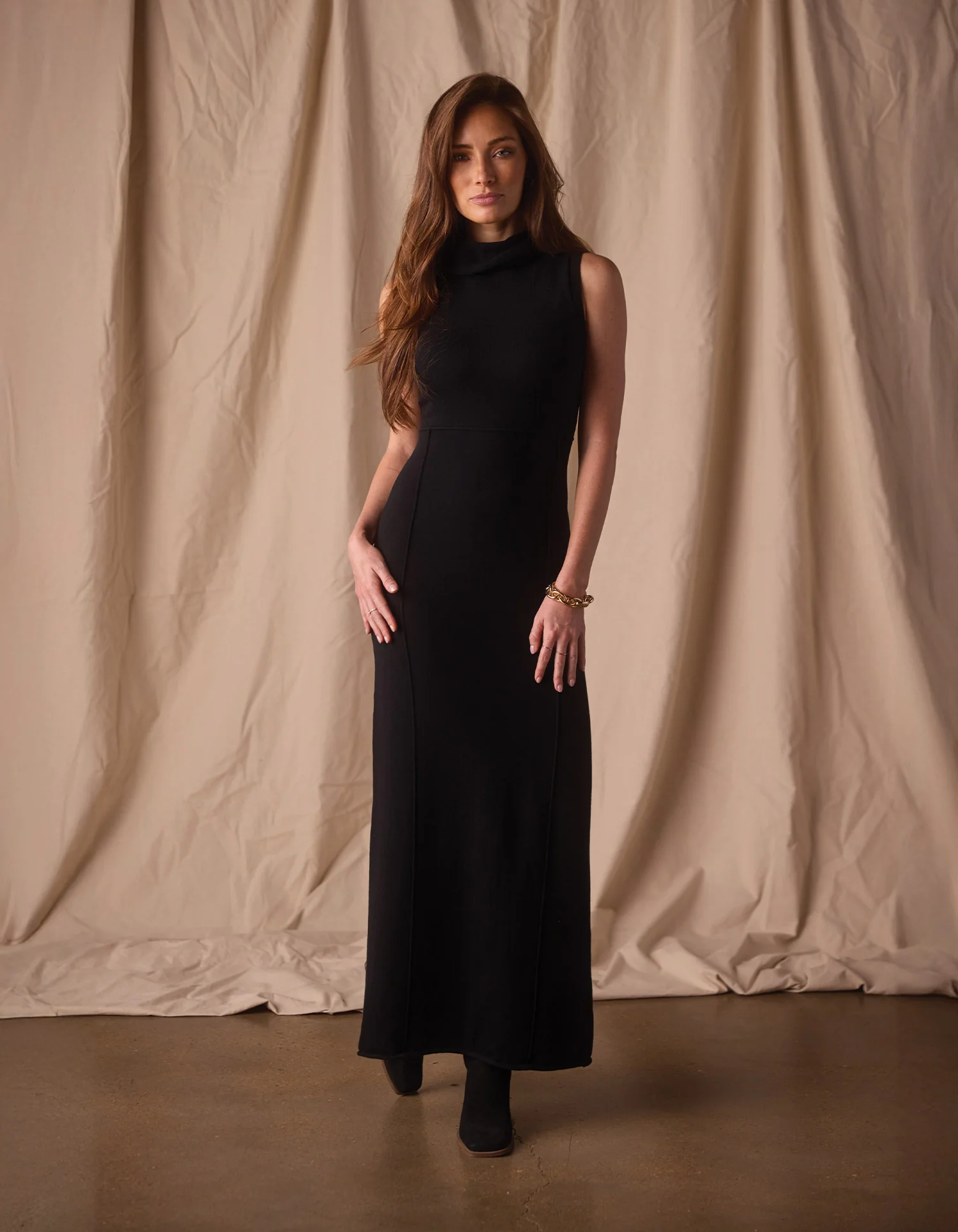 Eloise Column Dress in Black - Image 3