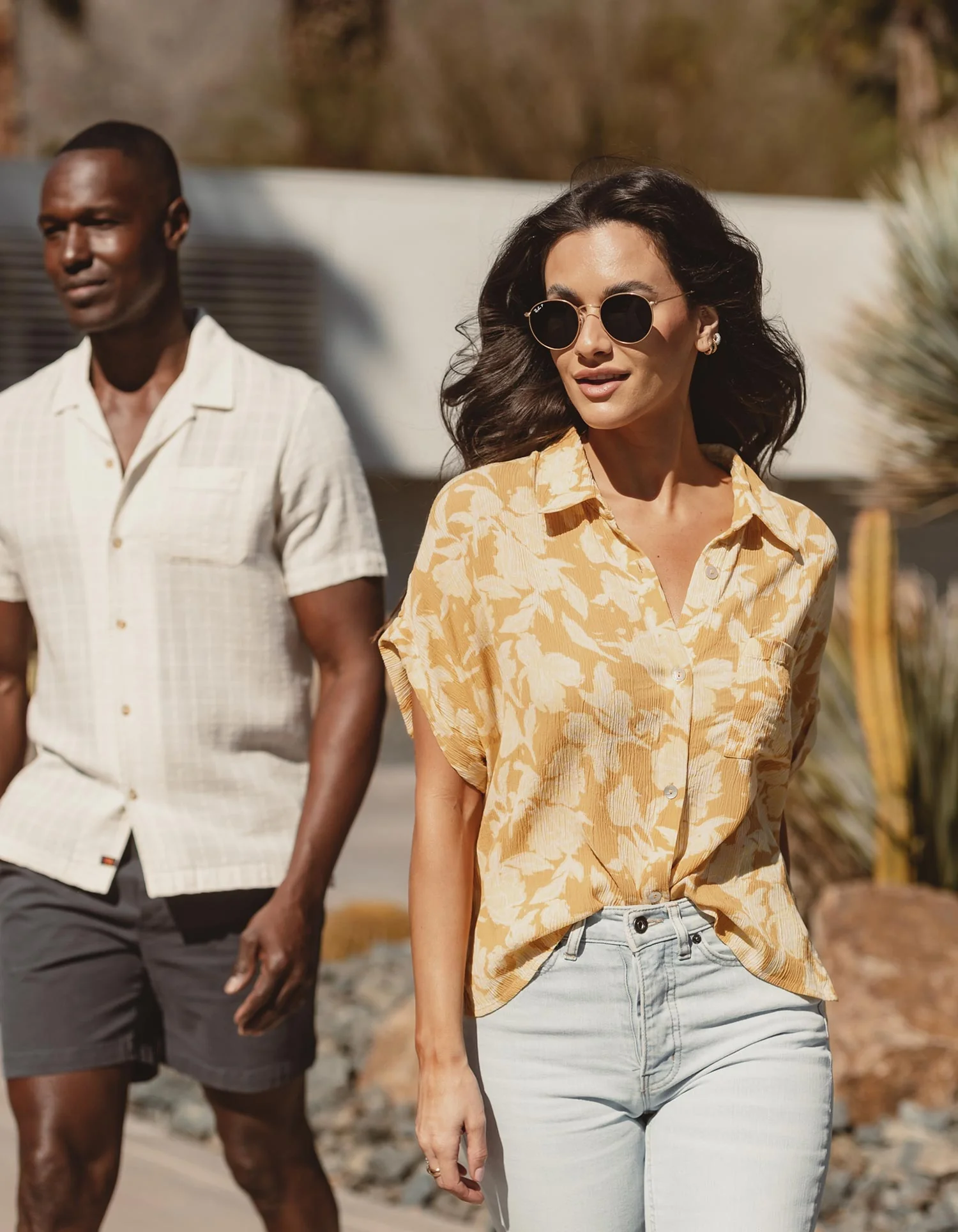 Ezra Crepe Camp Shirt in Cliff Rose Print