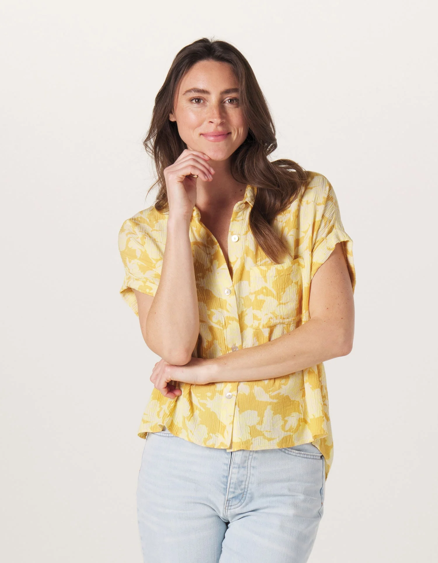 Ezra Crepe Camp Shirt in Cliff Rose Print - Image 3