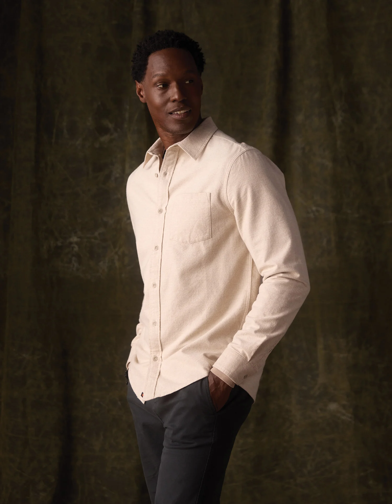 Fairbanks Brushed Chamois Button Up in Fossil - Image 5