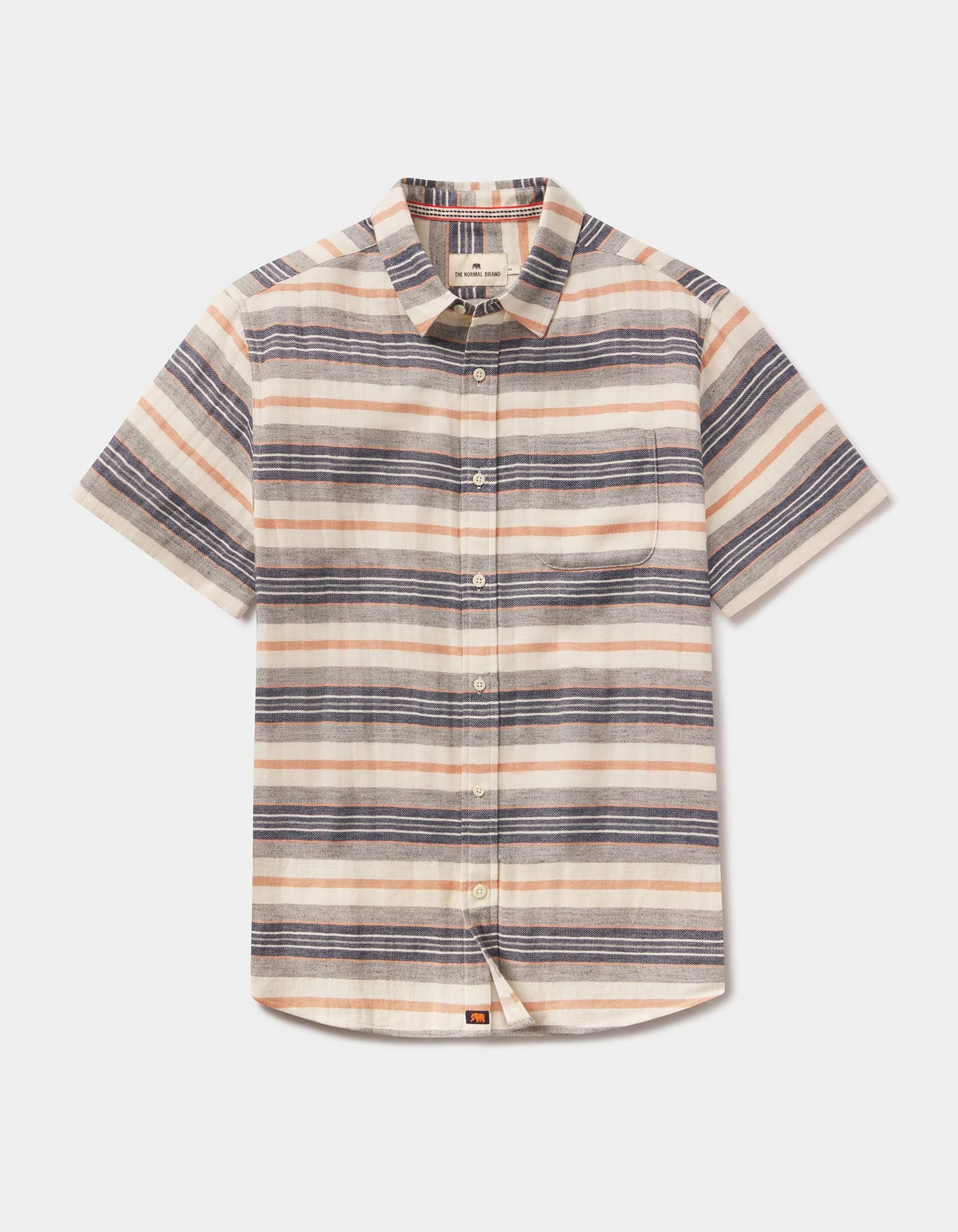Freshwater Short Sleeve Button Up Shirt in Adobe Rose Stripe - Image 2