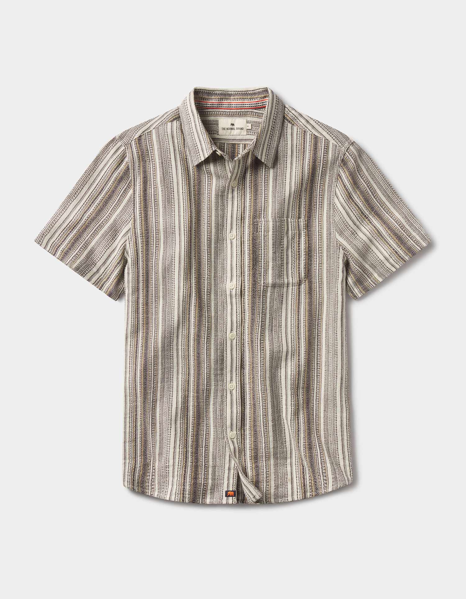 Freshwater Short Sleeve Button Up Shirt in Sandy Shore Stripe - Image 2