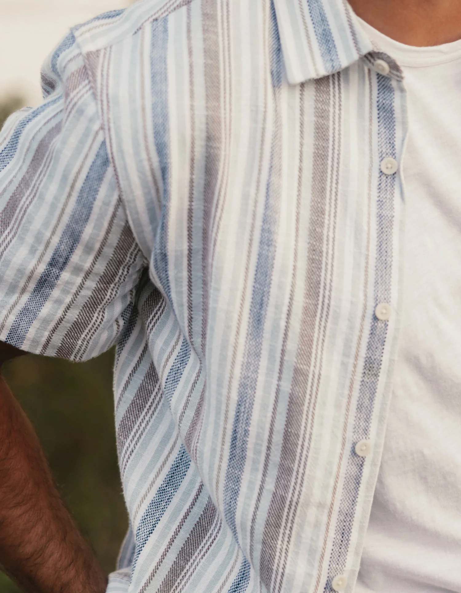 Freshwater Short Sleeve Button Up Shirt in Misty Harbor Stripe - Image 2