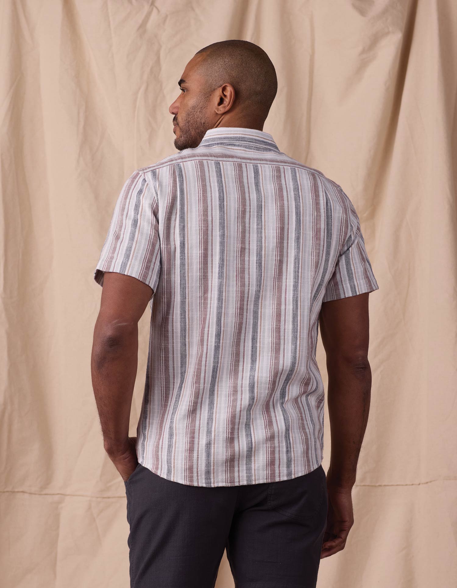 Freshwater Short Sleeve Button Up Shirt in Misty Harbor Stripe - Image 6