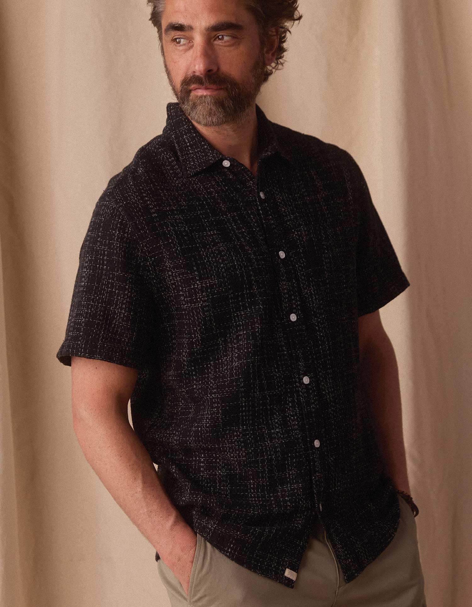Freshwater Short Sleeve Button Up Shirt in Ocean Black - Image 3