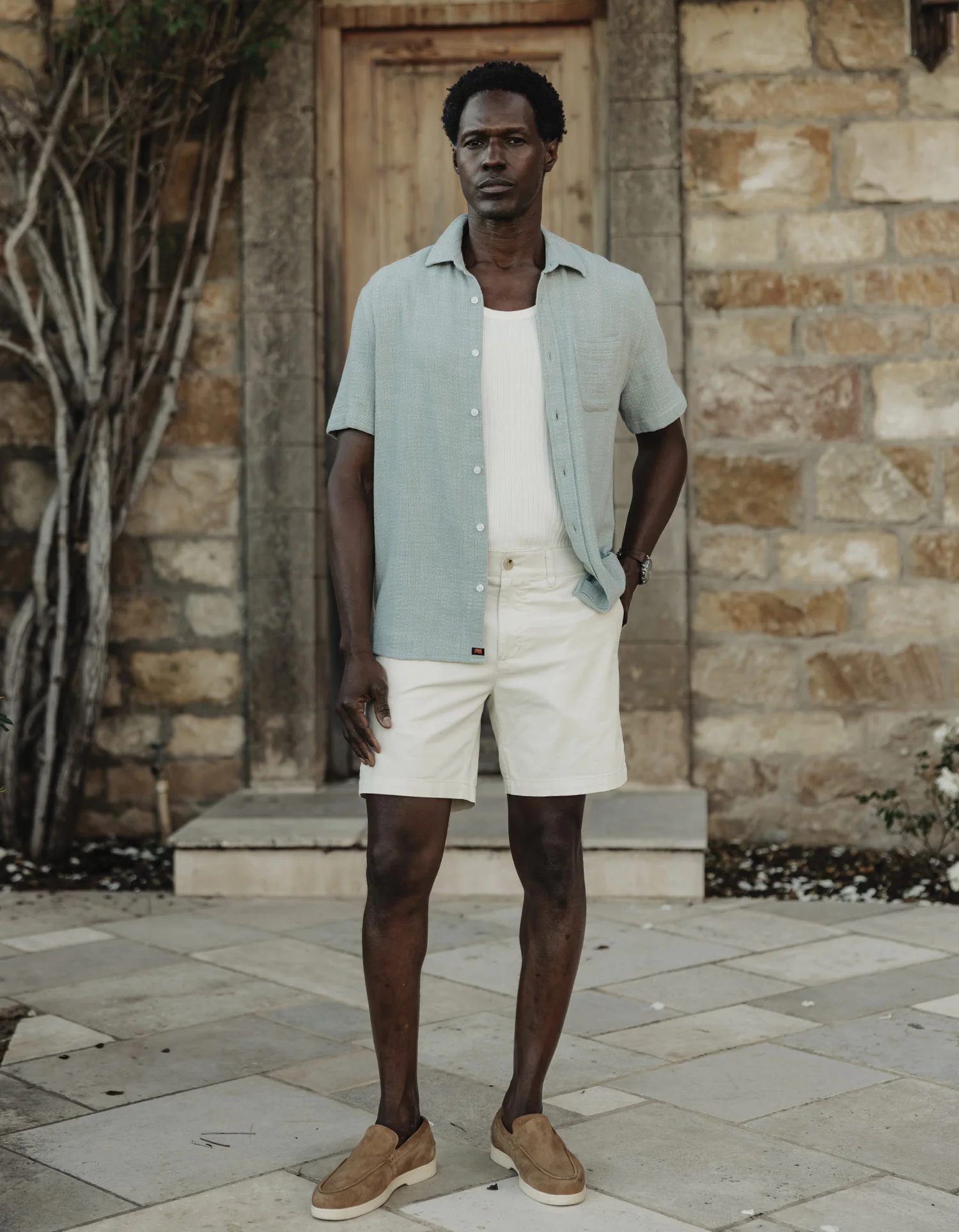 Freshwater Short Sleeve Button Up Shirt in Ocean Surf Spray - Image 3