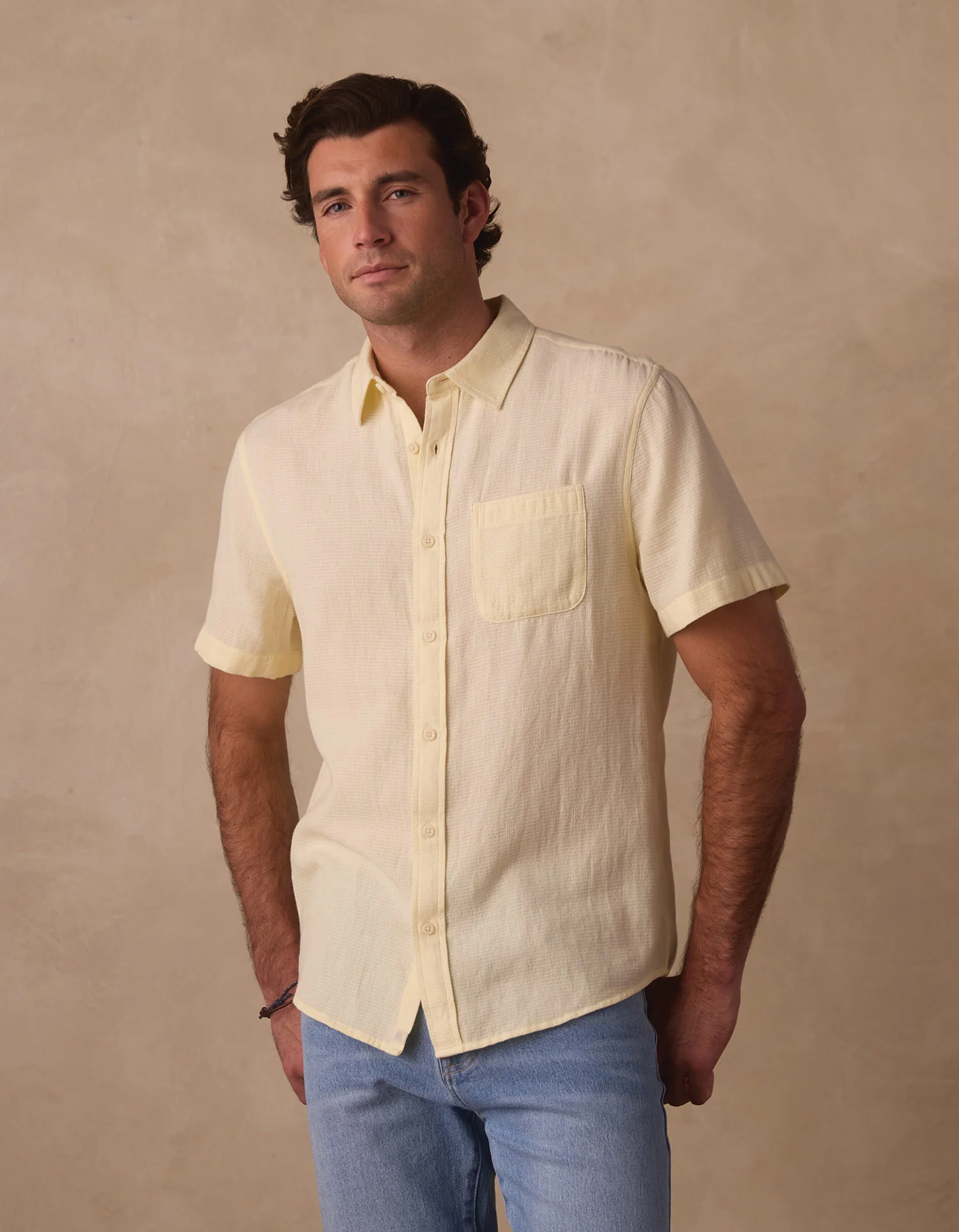 Freshwater Short Sleeve Button Up Shirt in Summer Yellow Check - Image 6