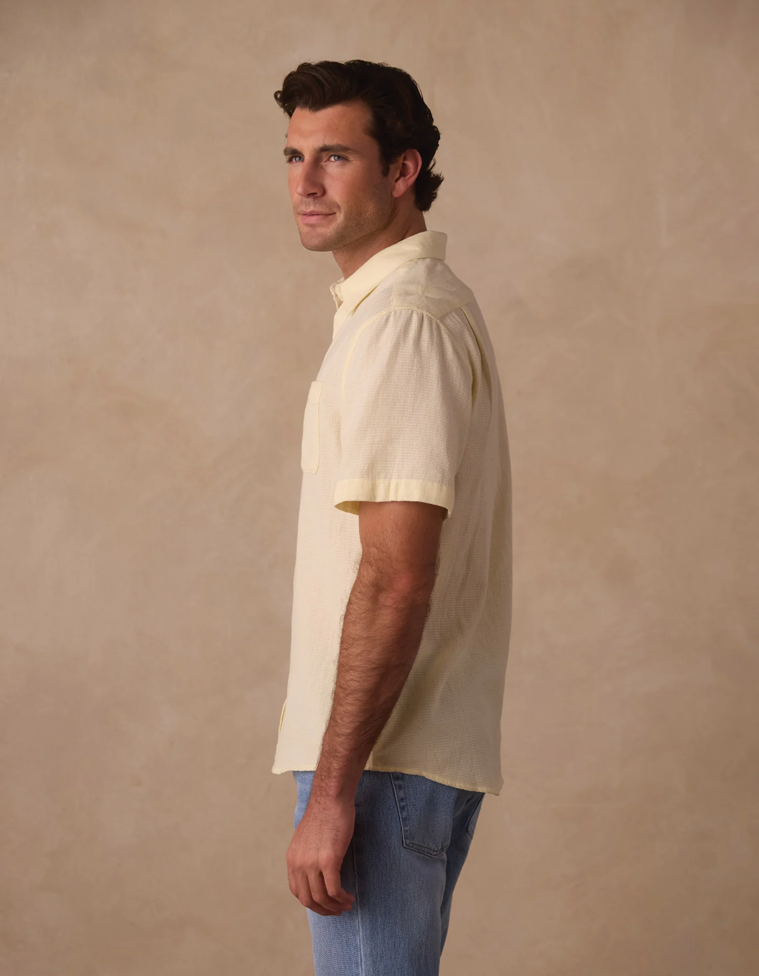 Freshwater Short Sleeve Button Up Shirt in Summer Yellow Check - Image 8