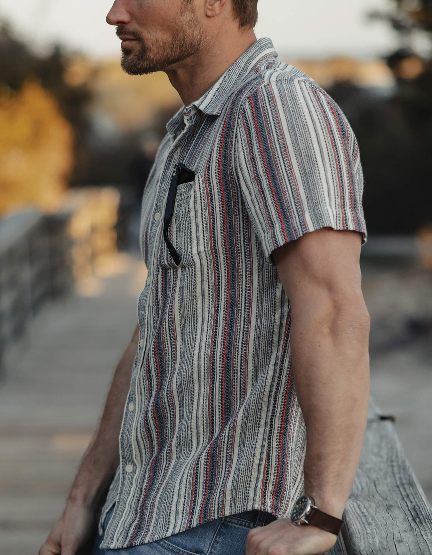 Freshwater Short Sleeve Button Up Shirt in Americana Stripe - Image 2