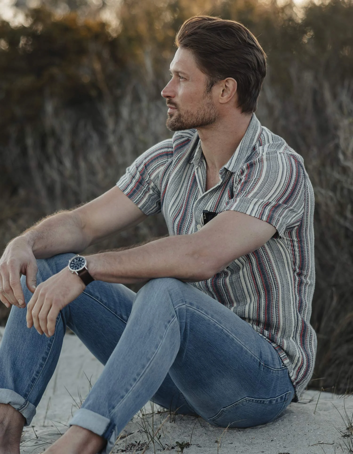 Freshwater Short Sleeve Button Up Shirt in Americana Stripe - Image 3