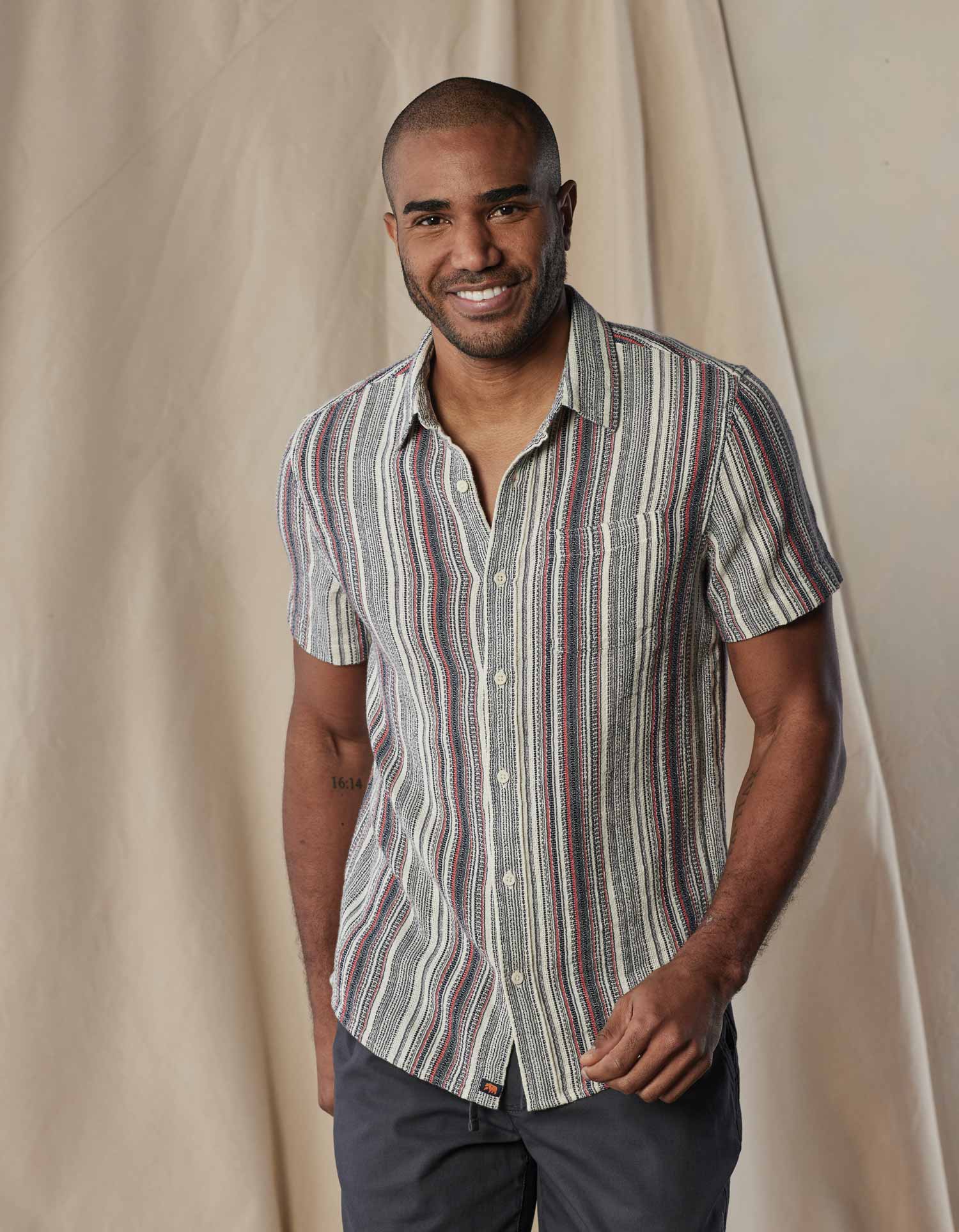 Freshwater Short Sleeve Button Up Shirt in Americana Stripe - Image 5