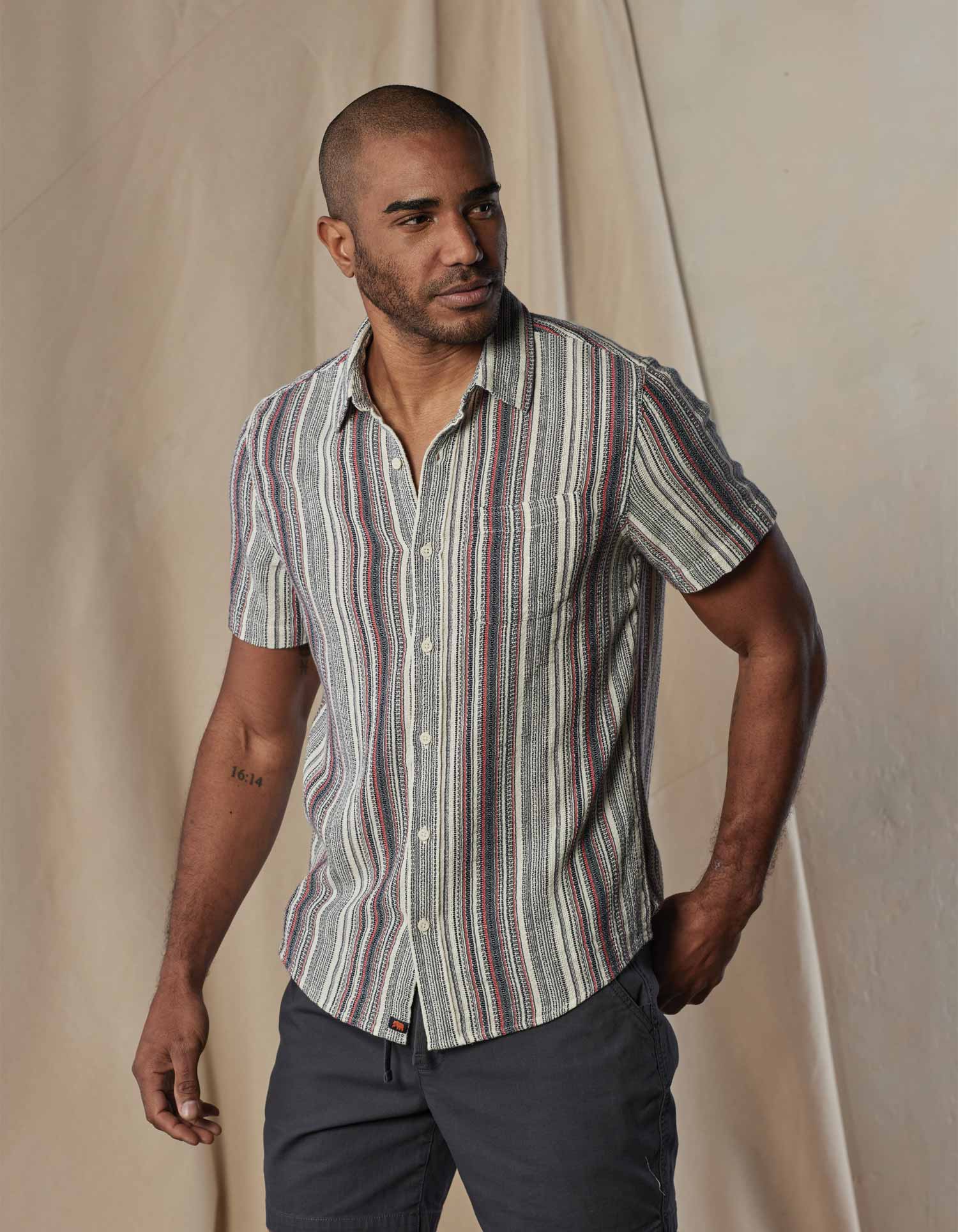 Freshwater Short Sleeve Button Up Shirt in Americana Stripe - Image 6