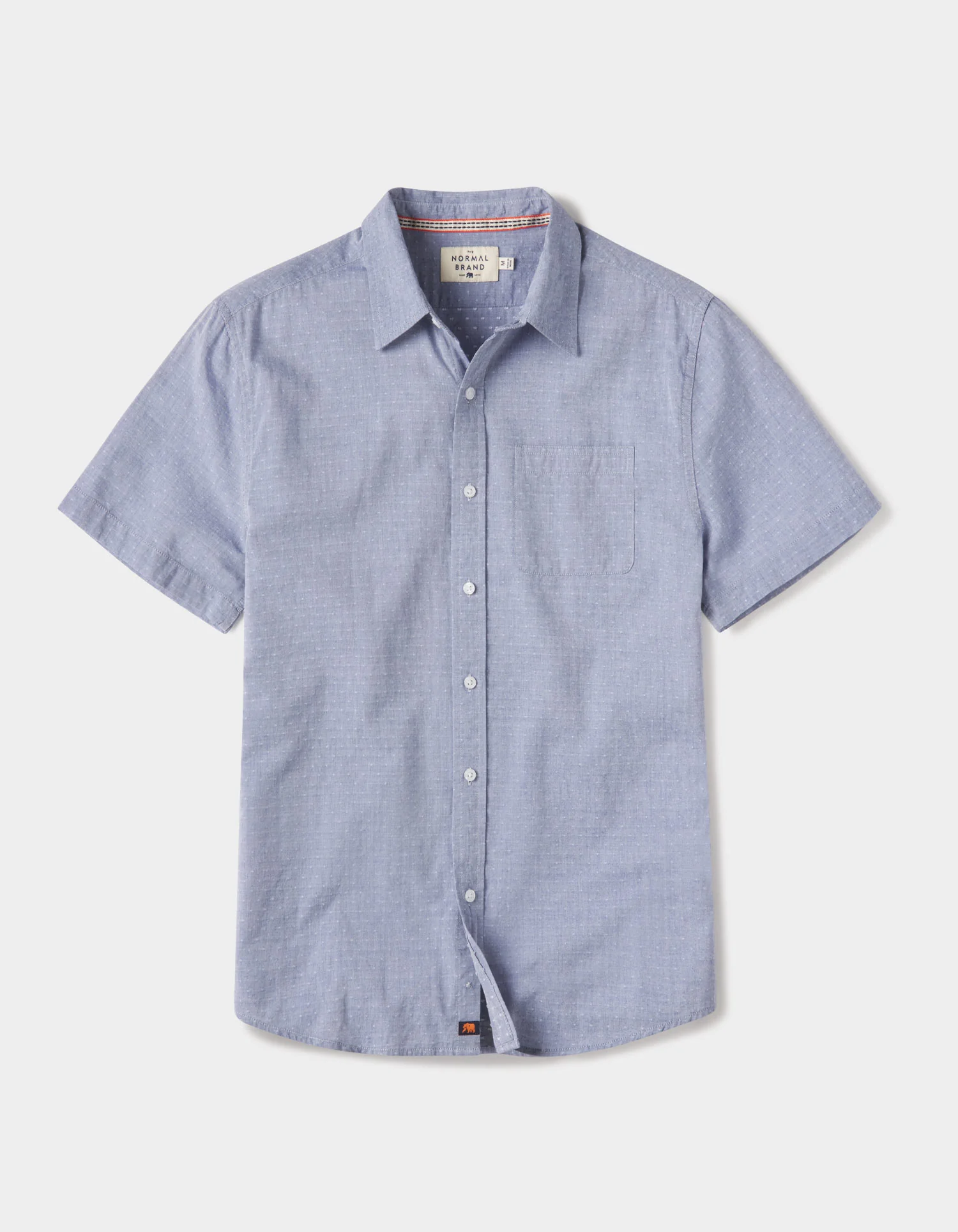 Freshwater Short Sleeve Button Up Shirt in Blue Dobby - Image 3