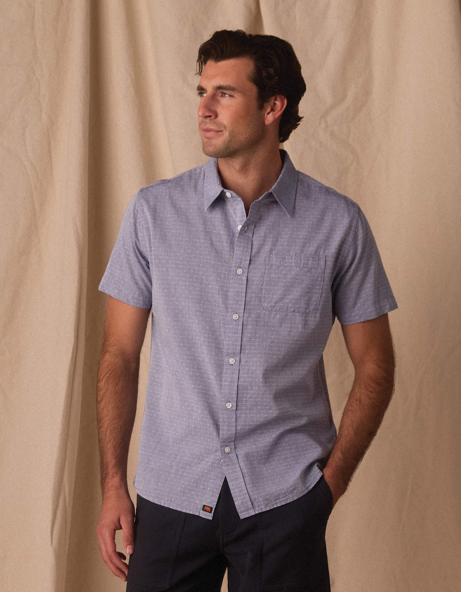 Freshwater Short Sleeve Button Up Shirt in Blue Dobby - Image 4