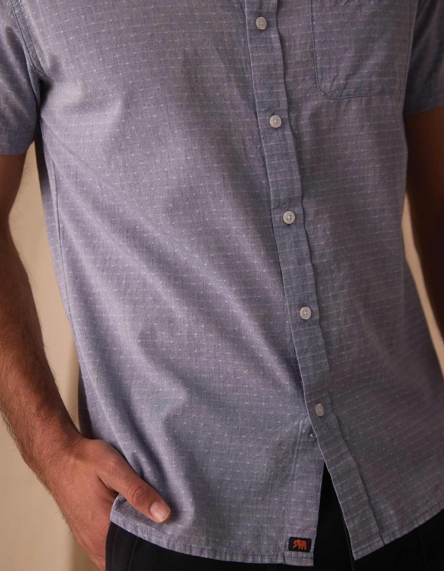 Freshwater Short Sleeve Button Up Shirt in Blue Dobby - Image 5